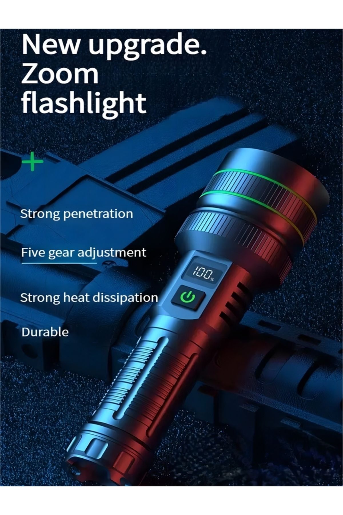 KENSUN-ZOOM black Most Powerful Long Shot LED Flashlight Zoomable Camping Torch Built-in 26650 Battery High 7