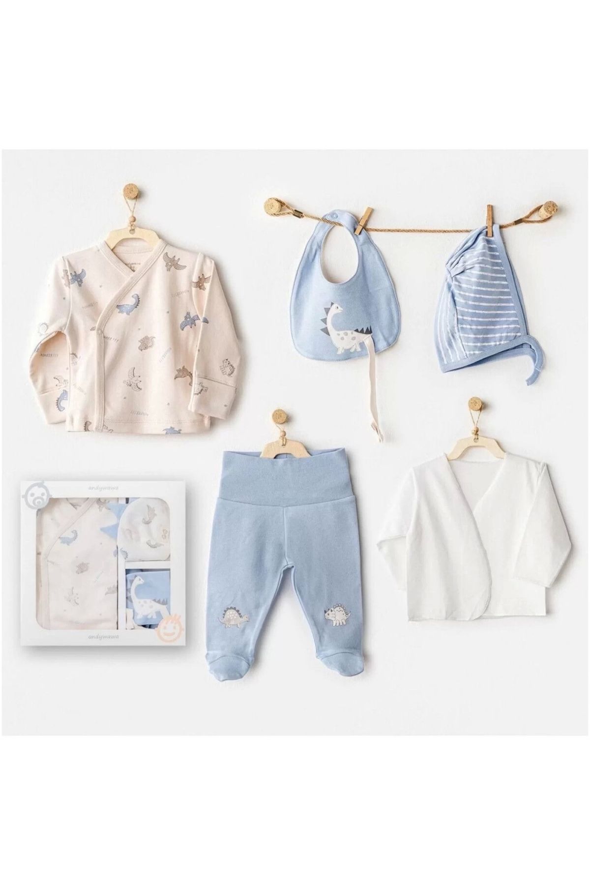 Miravm Andywawa Ac25910 Newborn Set Dino 5'li Hastane Çıkışı Beige