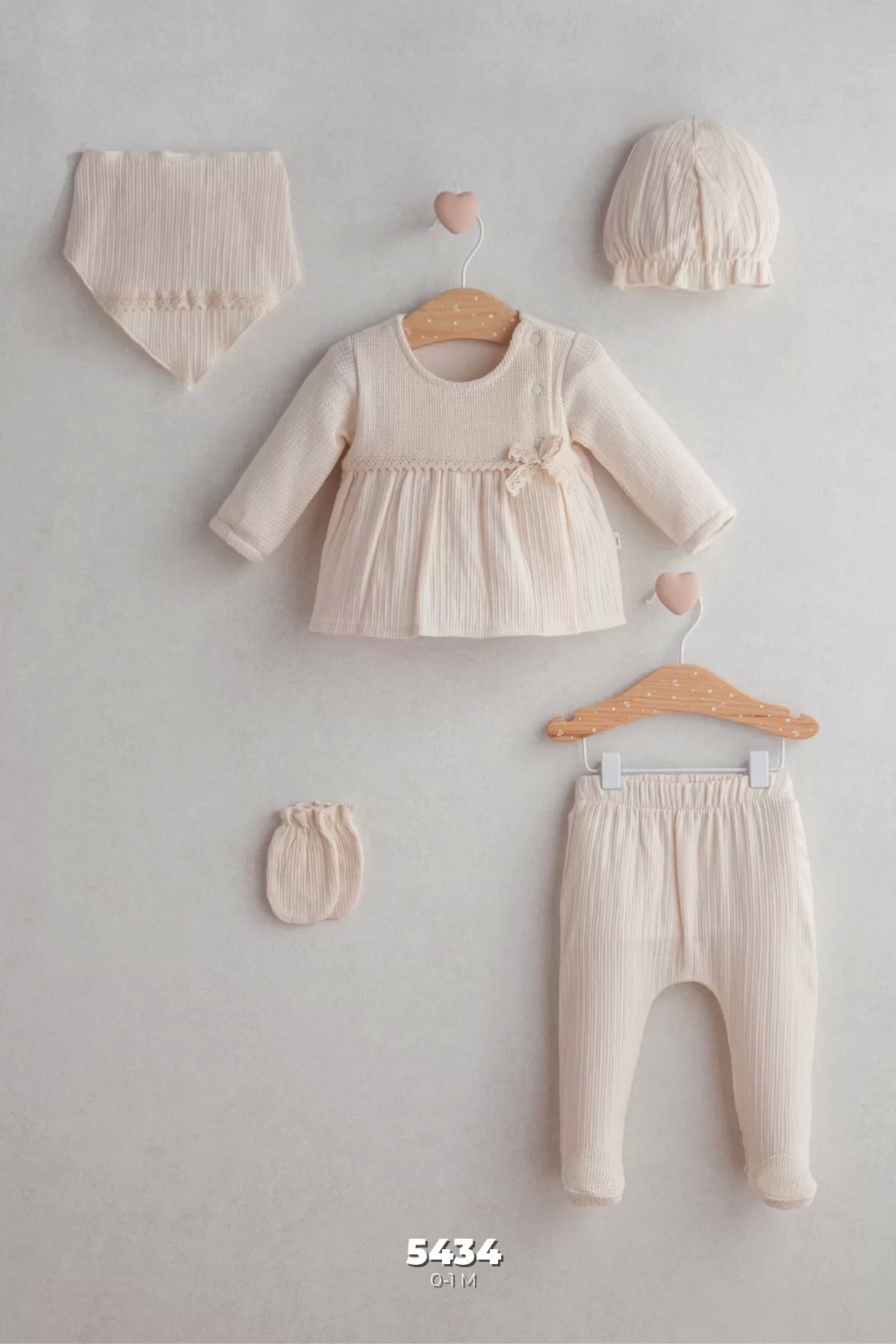 Miravm Tongs Baby Ceremony Girl 5'li Zıbın Seti 5434 Ekru