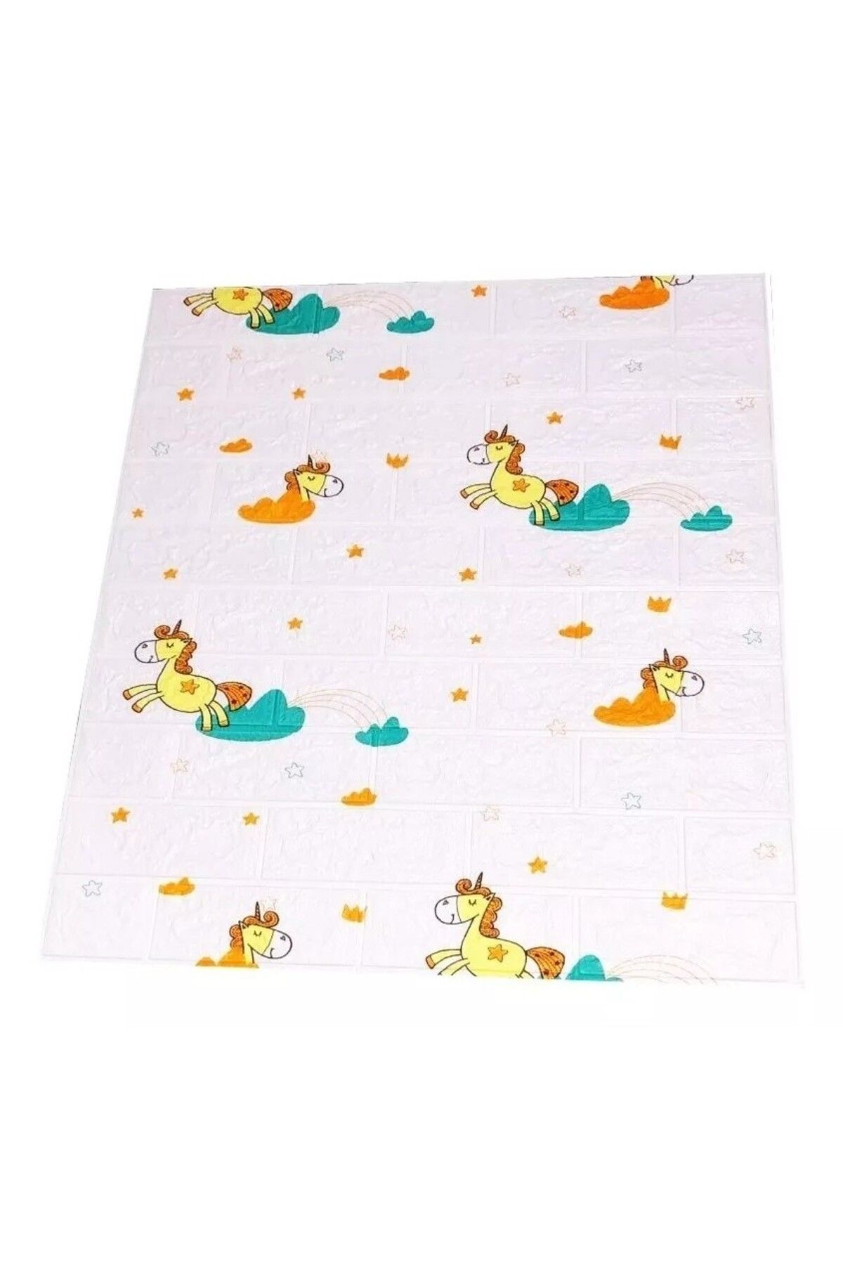 Flippy-Set 10 Placi Tapet 3D Flippy 70x77 cm 3 mm Polietilenă Tip Caramidă Model Unicorni 5.3 mp Alb 5