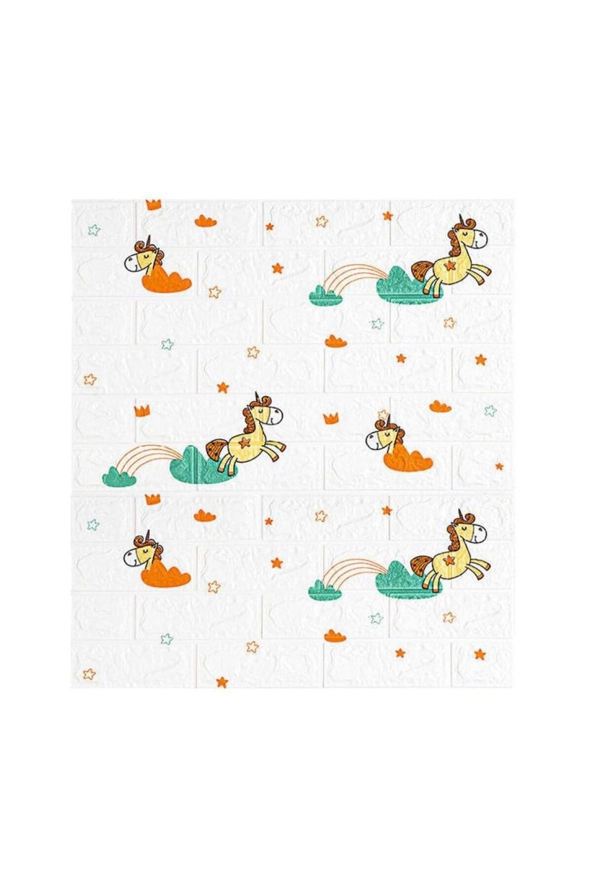Flippy-Set 10 Placi Tapet 3D Flippy 70x77 cm 3 mm Polietilenă Tip Caramidă Model Unicorni 5.3 mp Alb 1