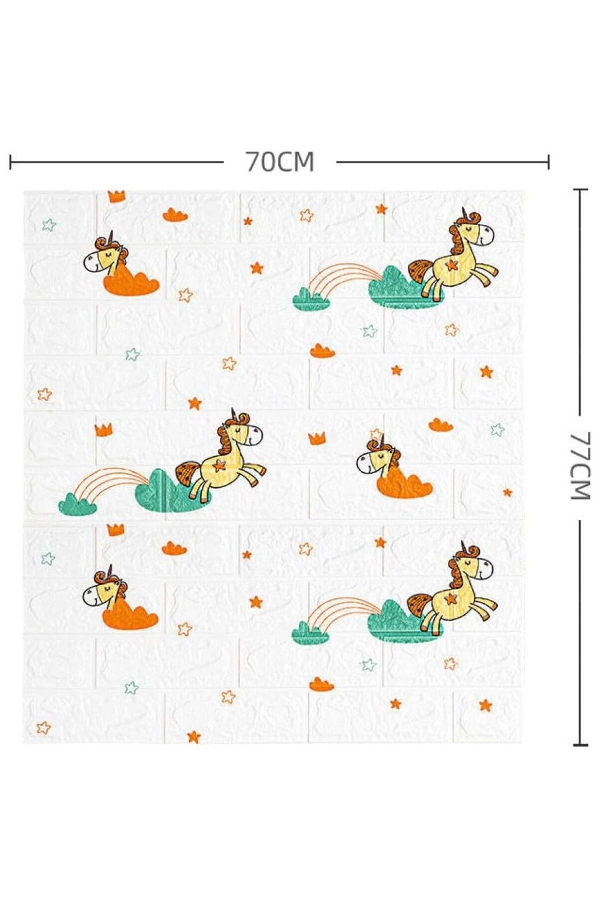 Flippy-Set 10 Placi Tapet 3D Flippy 70x77 cm 3 mm Polietilenă Tip Caramidă Model Unicorni 5.3 mp Alb 2