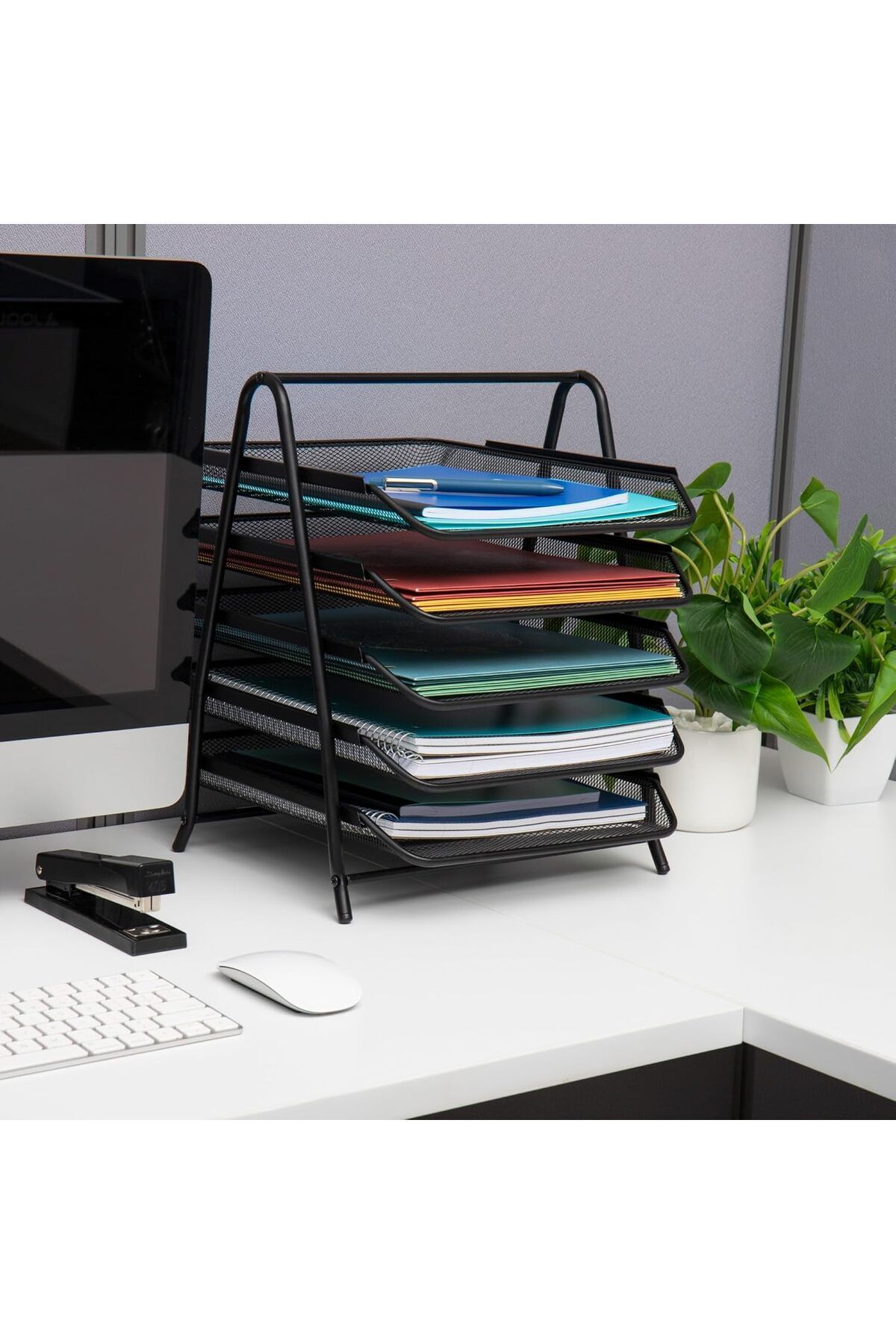 COOYA-Desk Organizer with 5 Sliding Trays & a Handle,for Letters,Documents,Mail,Files,Paper,34x29x36cm 1