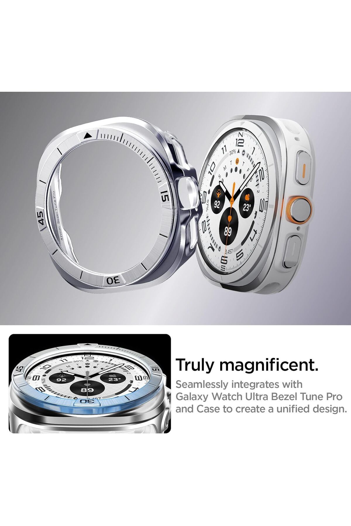 Spigen-Bezel Tune Pro For Samsung Galaxy Watch Ultra 47mm Bezel Ring Protector cover with - Silver 3