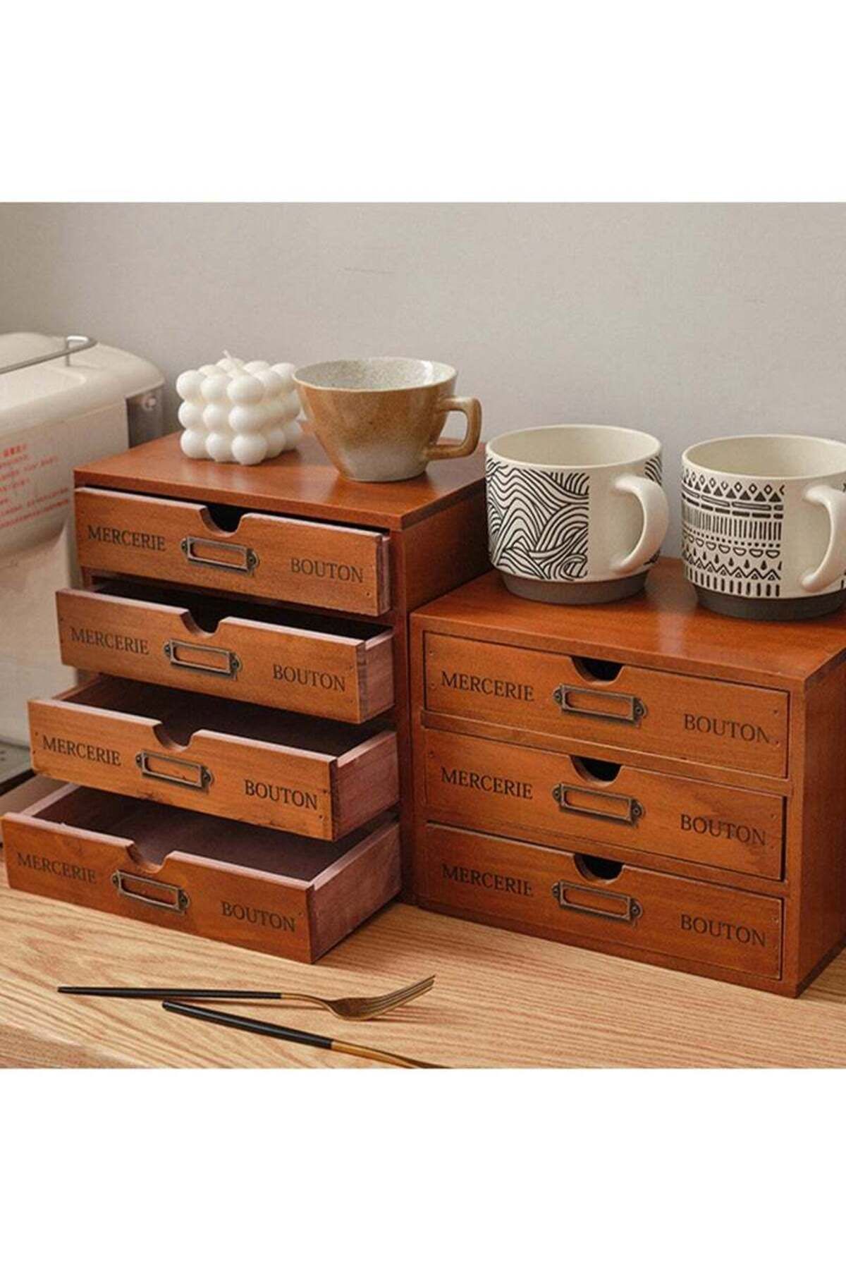 COOYA-Three-layer wooden desktop storage box,multi-compartment,with drawers,for desktop organization 6