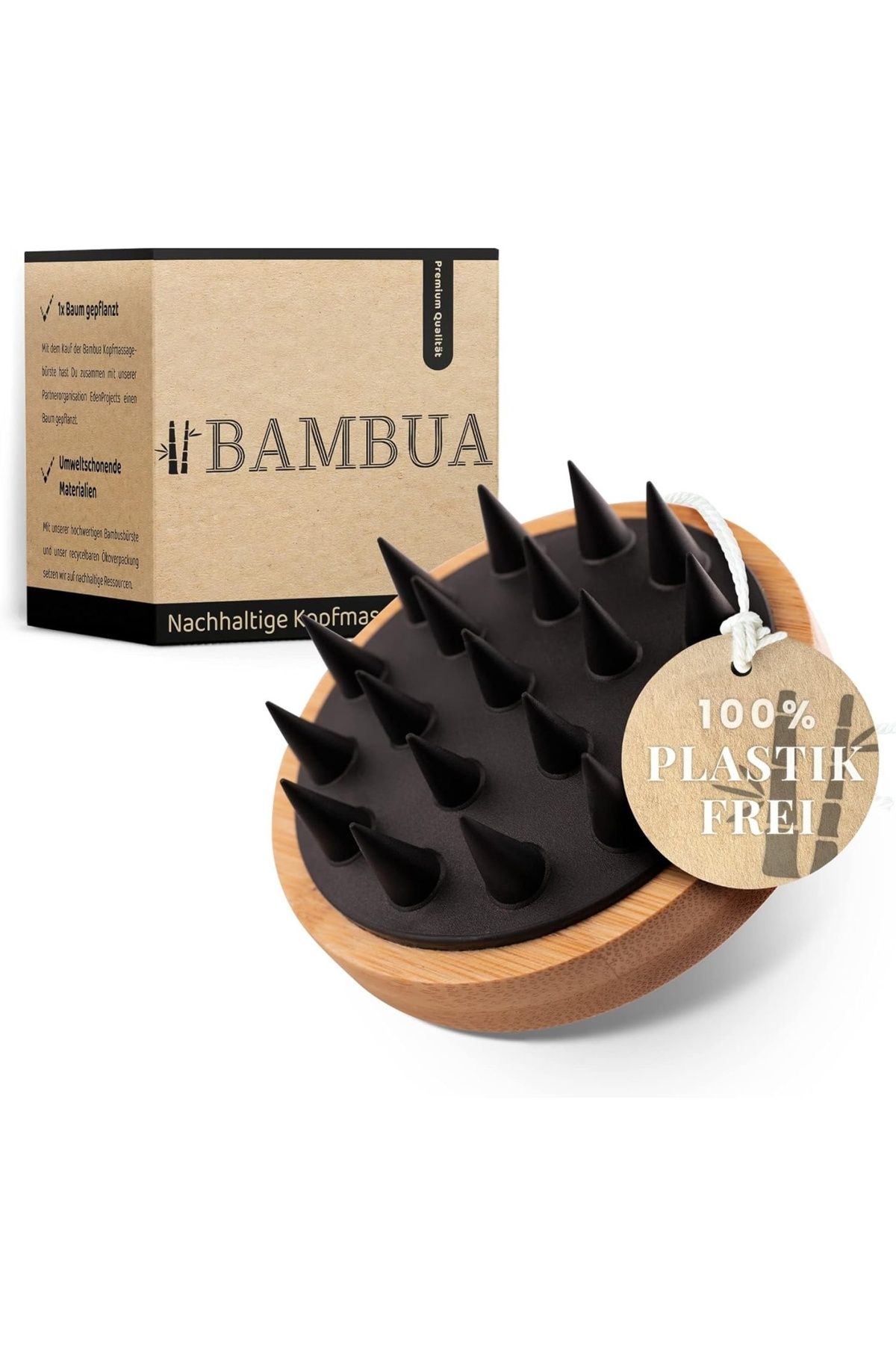 Bambua Perie Pentru Masajul Scalpului Bambua, Silicon/bambus, Negru/natur, 8,5 X 8,5 X 5,5 Cm - One Size