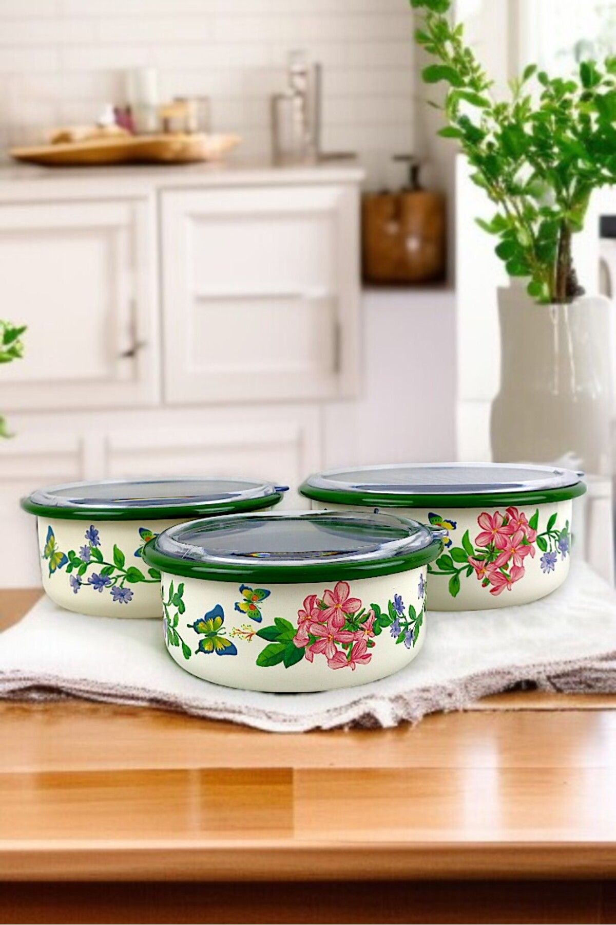 İnci Emaye-No. 14 - 16 - 18 Enameled Storage Container Set of 3 4