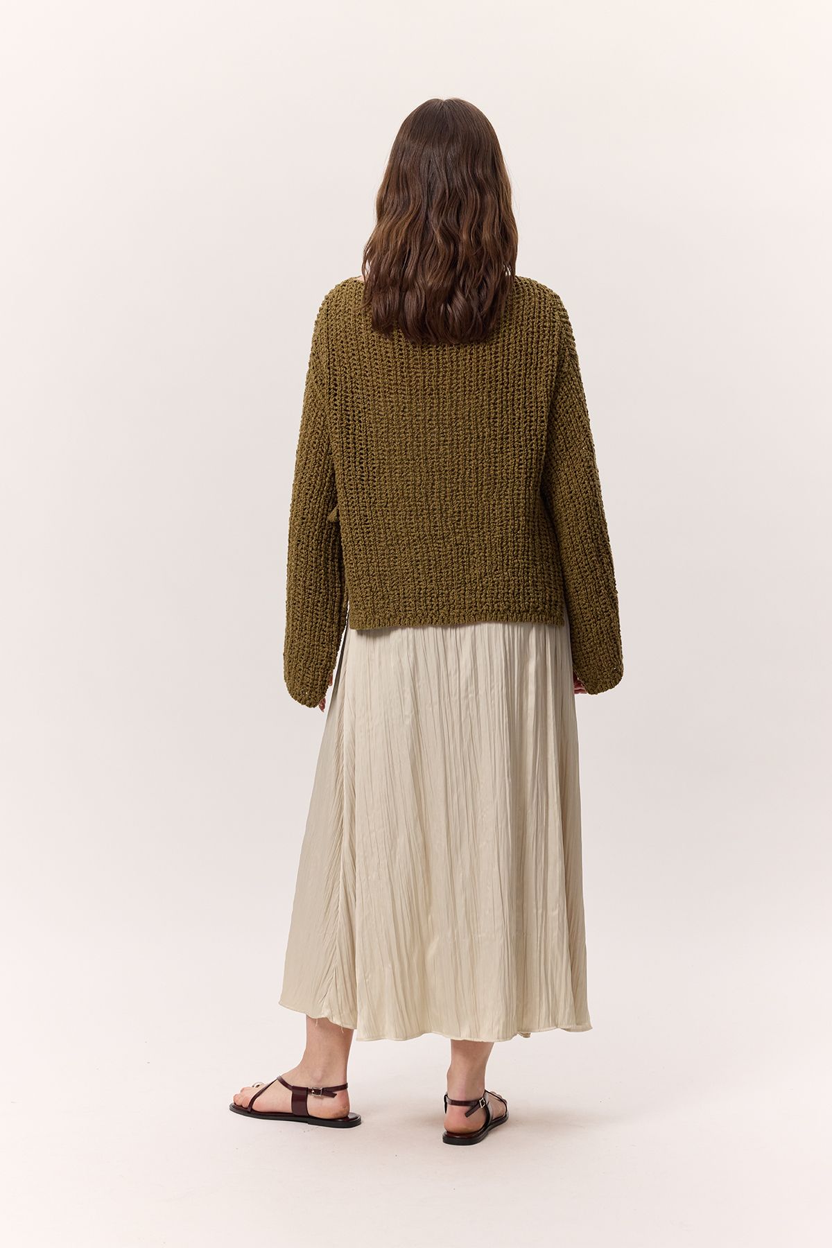 Manuka-Grüner STRICKPULLOVER MIT NETZSTRICK 8