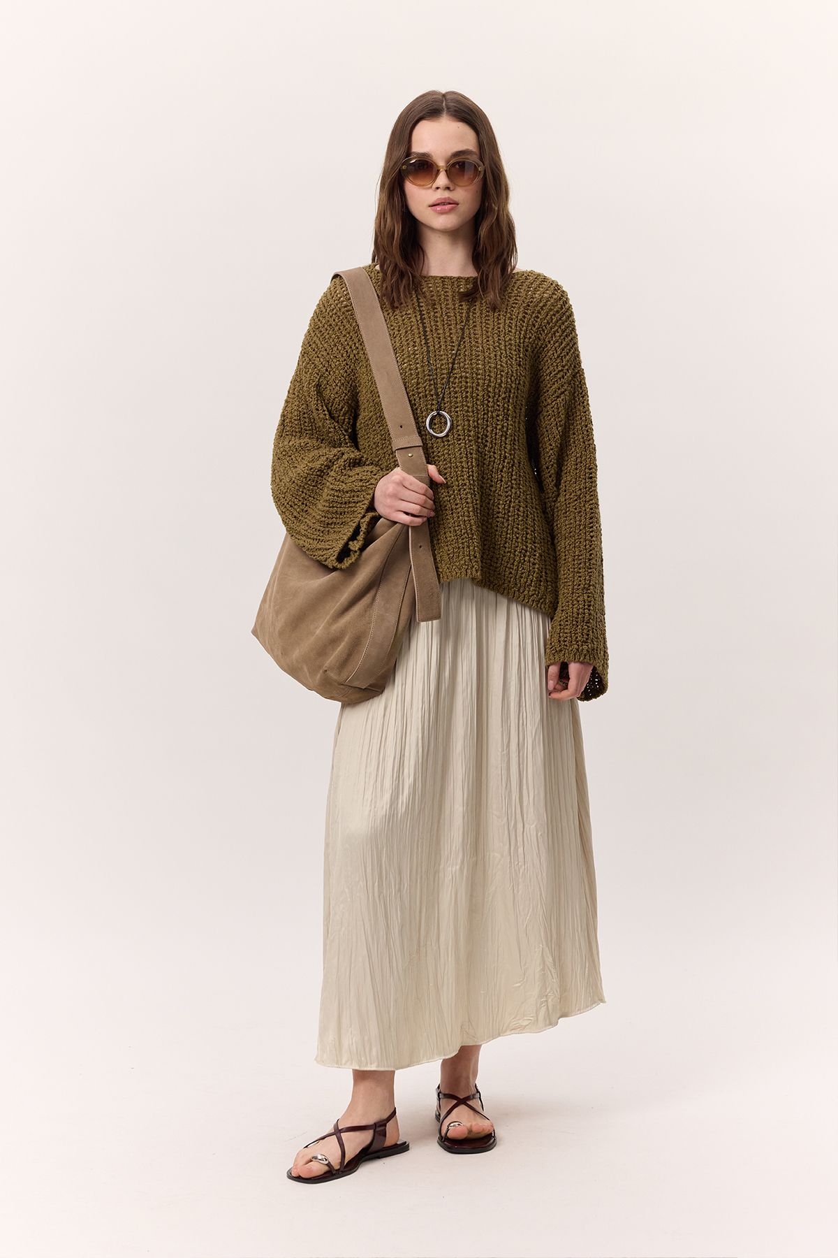 Manuka-Grüner STRICKPULLOVER MIT NETZSTRICK 7