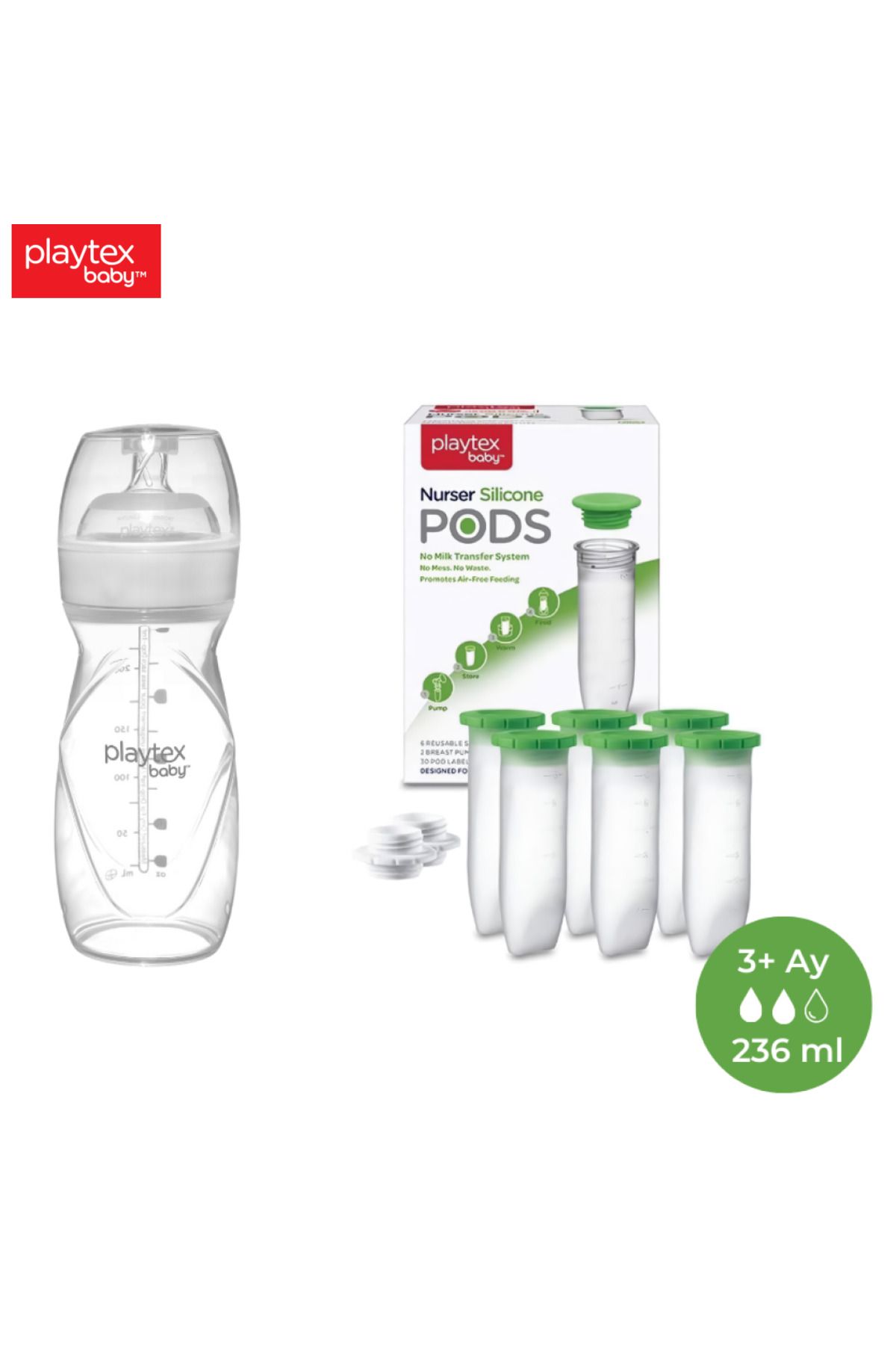 Playtex Baby Yenidoğan Biberon Seti,Anti-Kolik,Yavaş Akış,236 ml,5 Liners ve Silikon Saklama Kapları