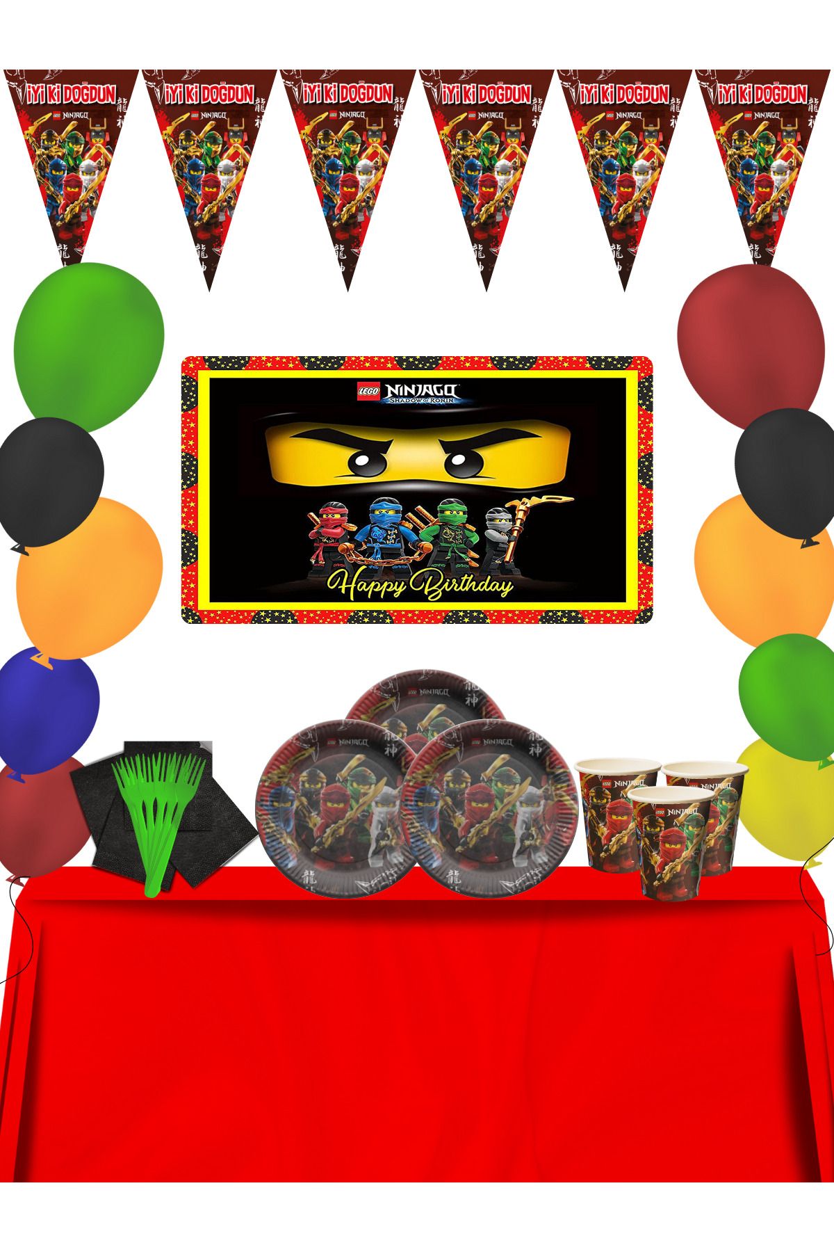 snowparty-Ninjago Lego - 16 Person Birthday Party Set with Banner Supplies and Ornaments Lxst 1