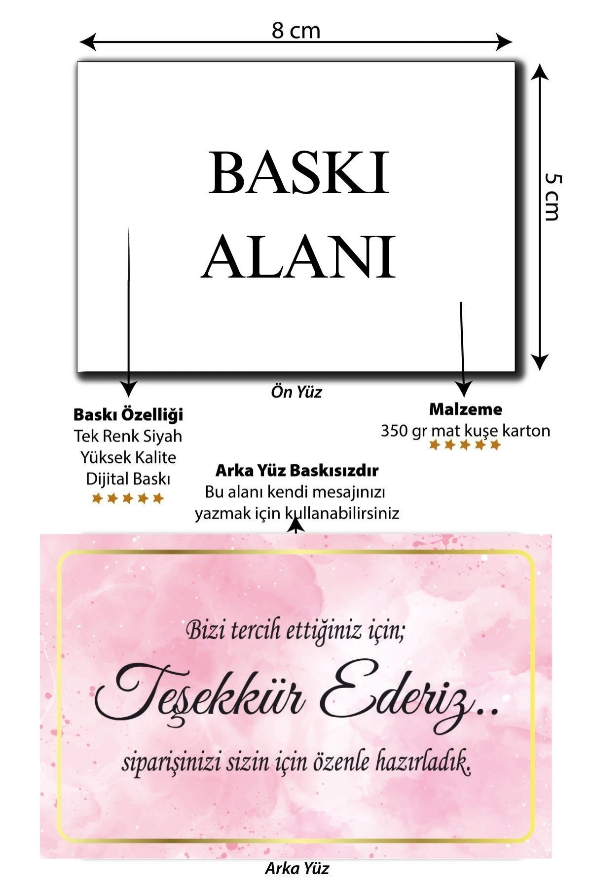aysecaliskandesigner Siparişiniz İçin Teşekkürler Yazan kart 100 adet 8x5 cm Yüksek Kaliteli 350 gr