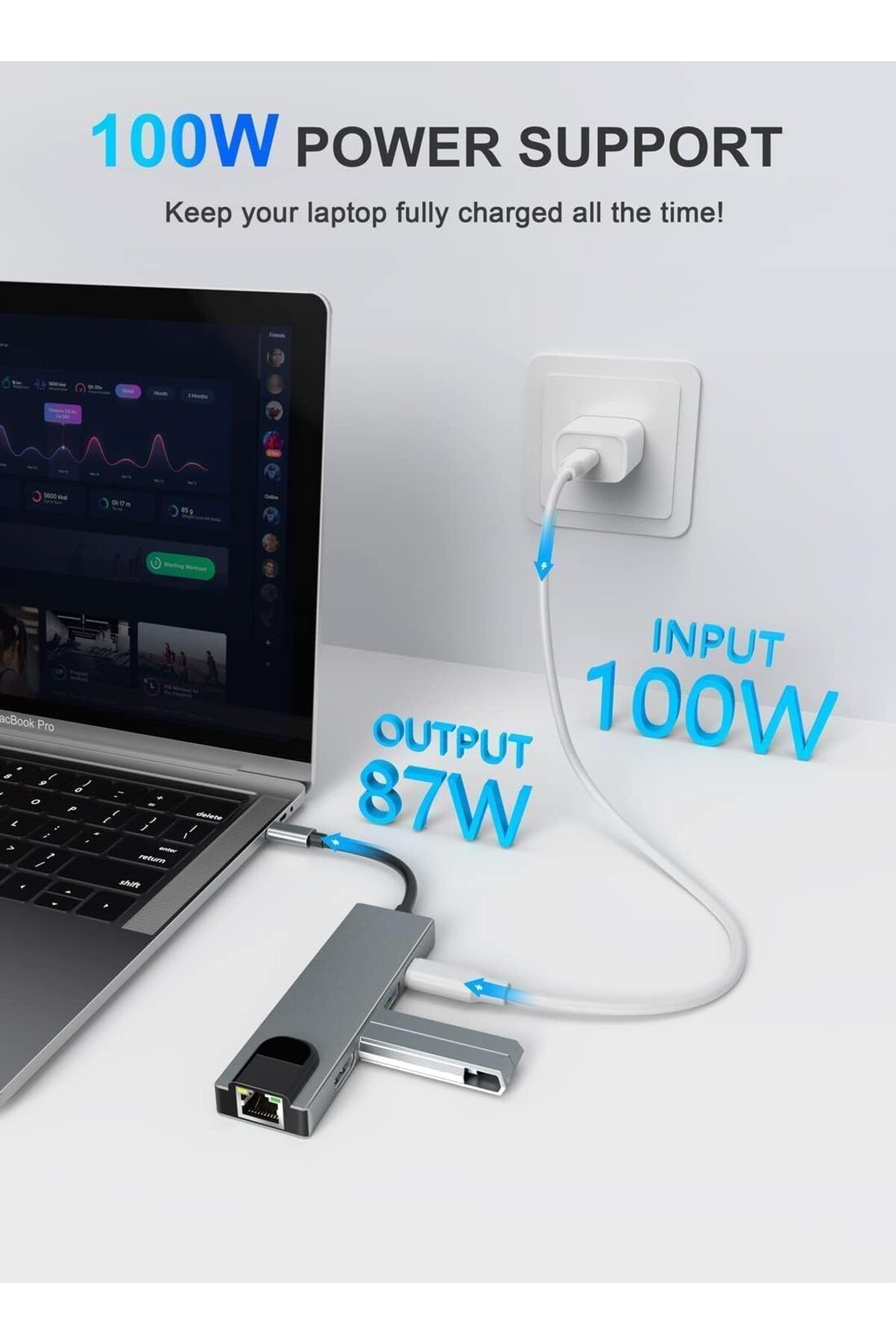 COOYA-محطة إرساء USB C 5 في 1، محول متعدد المنافذ مع HDMI 4K، توصيل طاقة PD 100 وات، 2 USB، إيثرنت 6