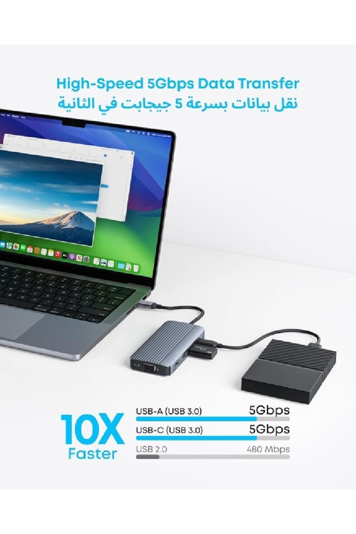 COOYA-7-in-1 USB-C Docking Station, Dual HDMI Display, 100W Power Delivery, 10Gbps Data Transfers 3