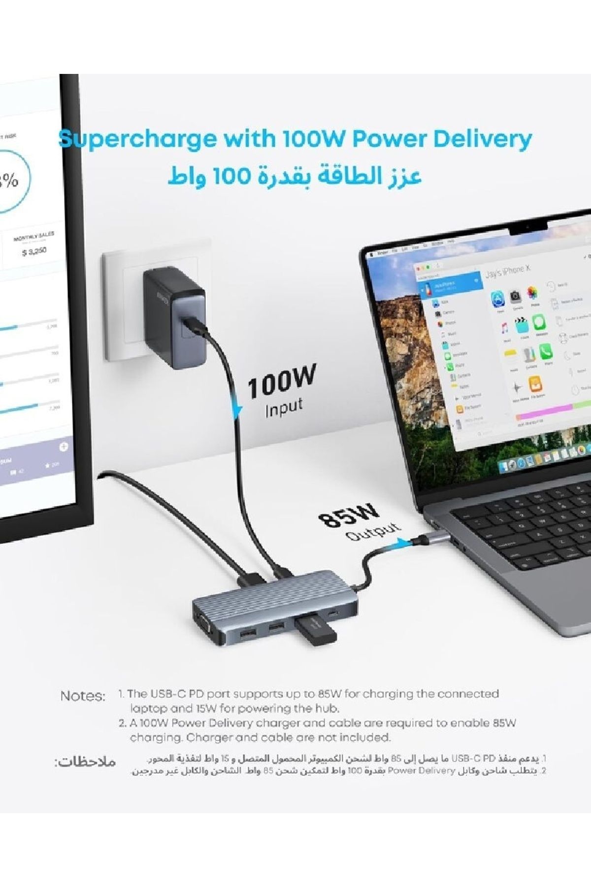 COOYA-7-in-1 USB-C Docking Station, Dual HDMI Display, 100W Power Delivery, 10Gbps Data Transfers 4