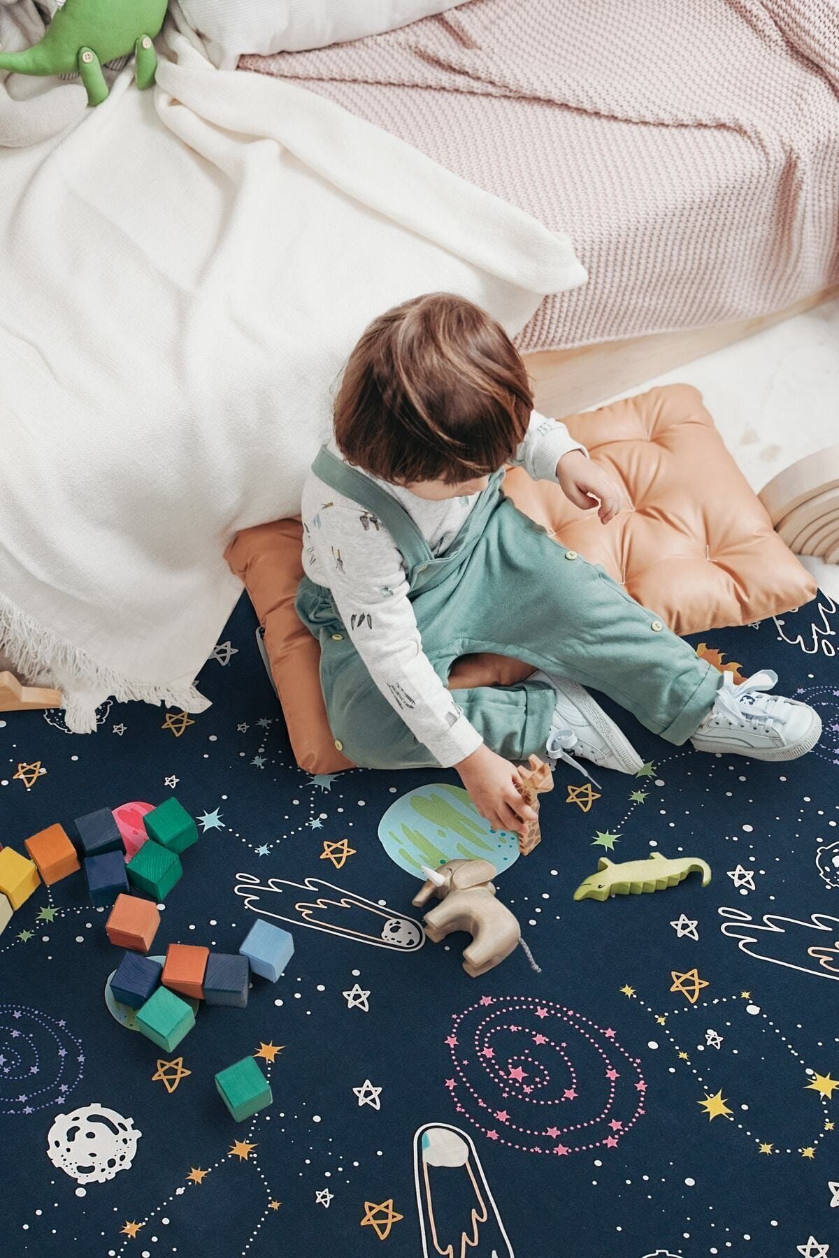 HAMUR Space Oyun Matı Bebek Çocuk Halısı Uzay Lacivert Yenidoğan Yumuşak Aktivite Etkinlik Örtüsü fotoğrafı 2 (önizleme)