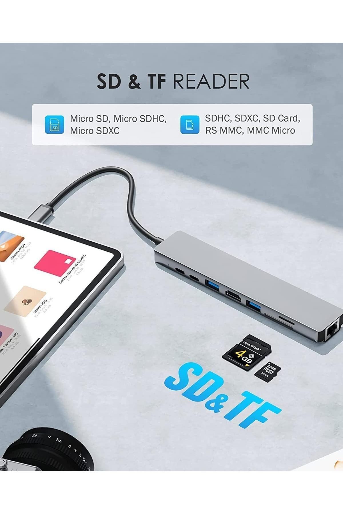 COOYA-موزع USB C، مع HDMI بدقة 4K، وتوصيل طاقة PD، وUSB-C، وإيثرنت، ومنفذي USB، وقارئ بطاقات SD/TF متوافق 6
