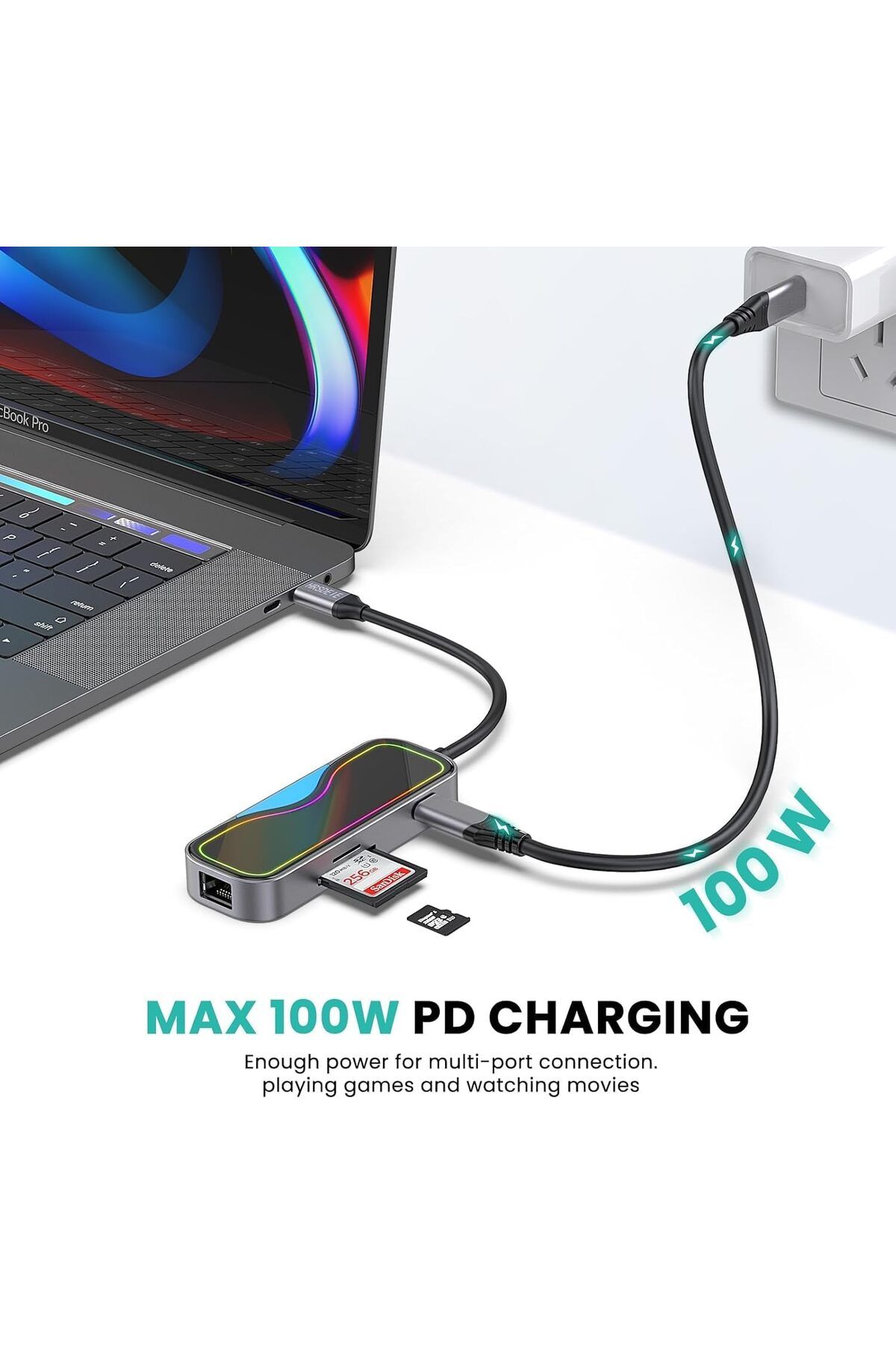 COOYA-محطة إرساء USB C، إيثرنت RJ45، موزع 7 في 1 100 واط PD، 3 منافذ USB 3.0، موزع محول متعدد المنافذ 2