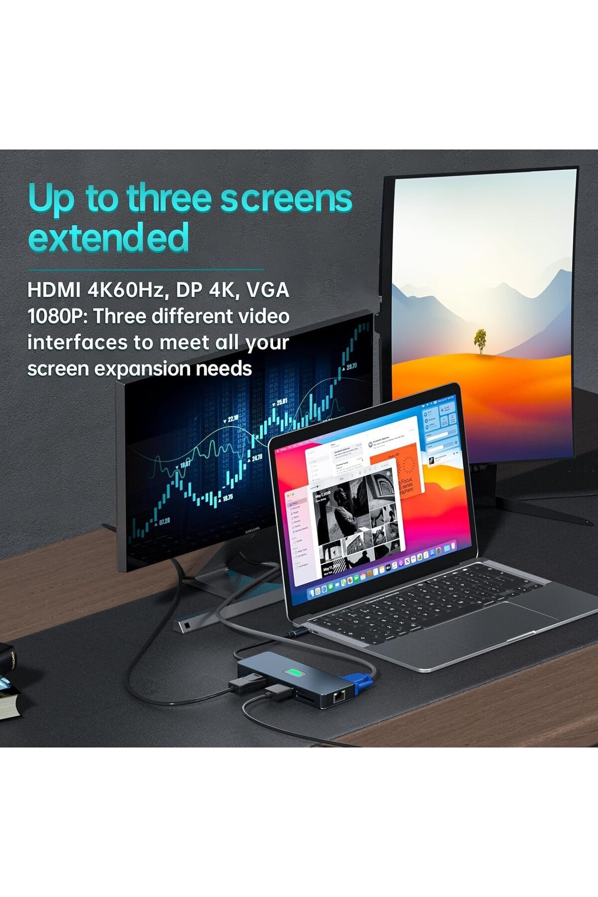 COOYA-11 in 1 Docking Station, 3.2 Gen 2(10Gbps), 100W PD, 4K@60Hz HDMI,1080P VGA, 1000Mbps LAN 7