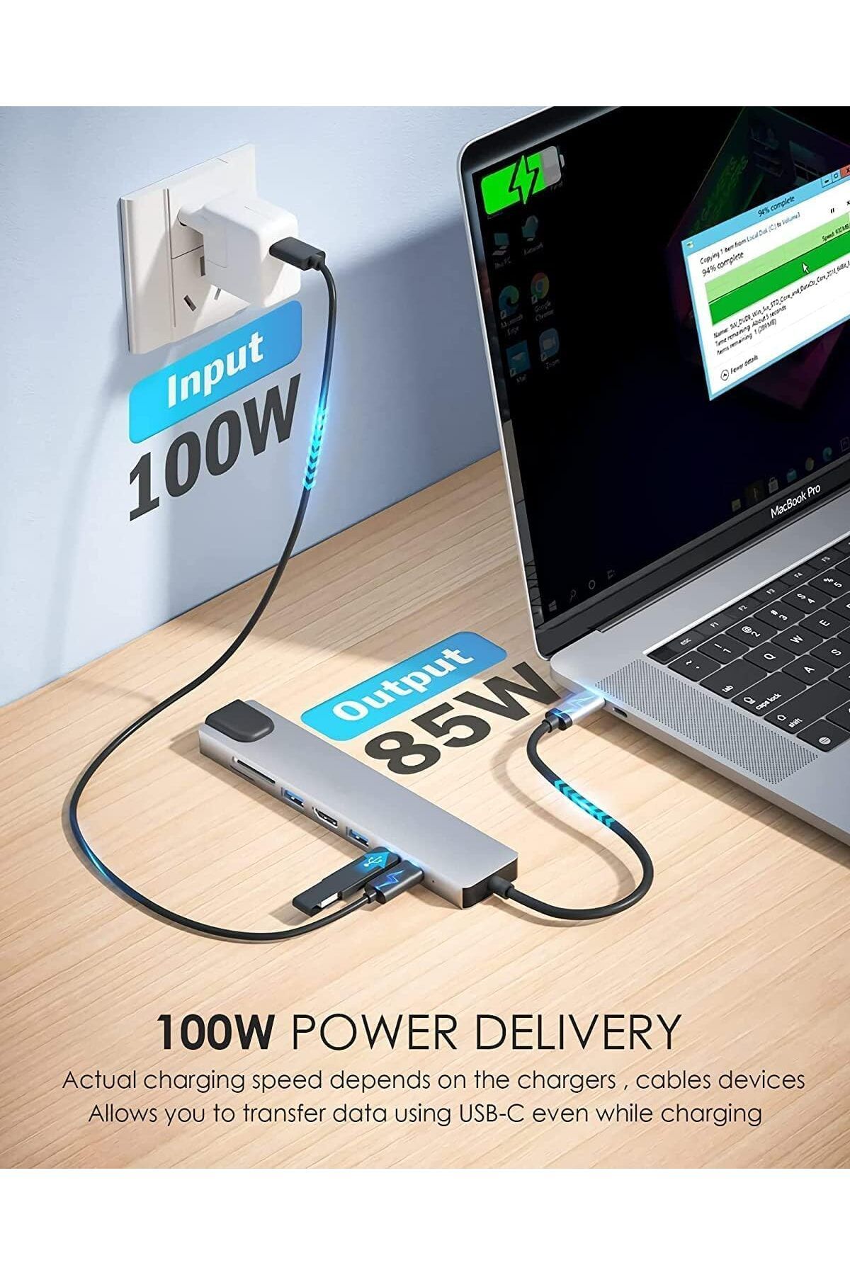 COOYA-موزع USB C، مع HDMI بدقة 4K، وتوصيل طاقة PD، وUSB-C، وإيثرنت، ومنفذي USB، وقارئ بطاقات SD/TF متوافق 5
