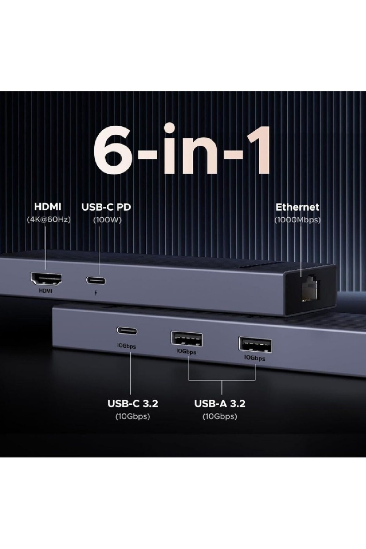 COOYA-Pro 1061 6 in 1 USB C Hub Gigabit Ethernet Adapter with 4K 60Hz HDMI, 100W PD Charging 2