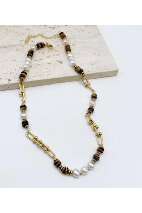 Resta İNCİLİ KAPLAN GÖZÜ KARIŞIMLI ÇELİK KOLYE