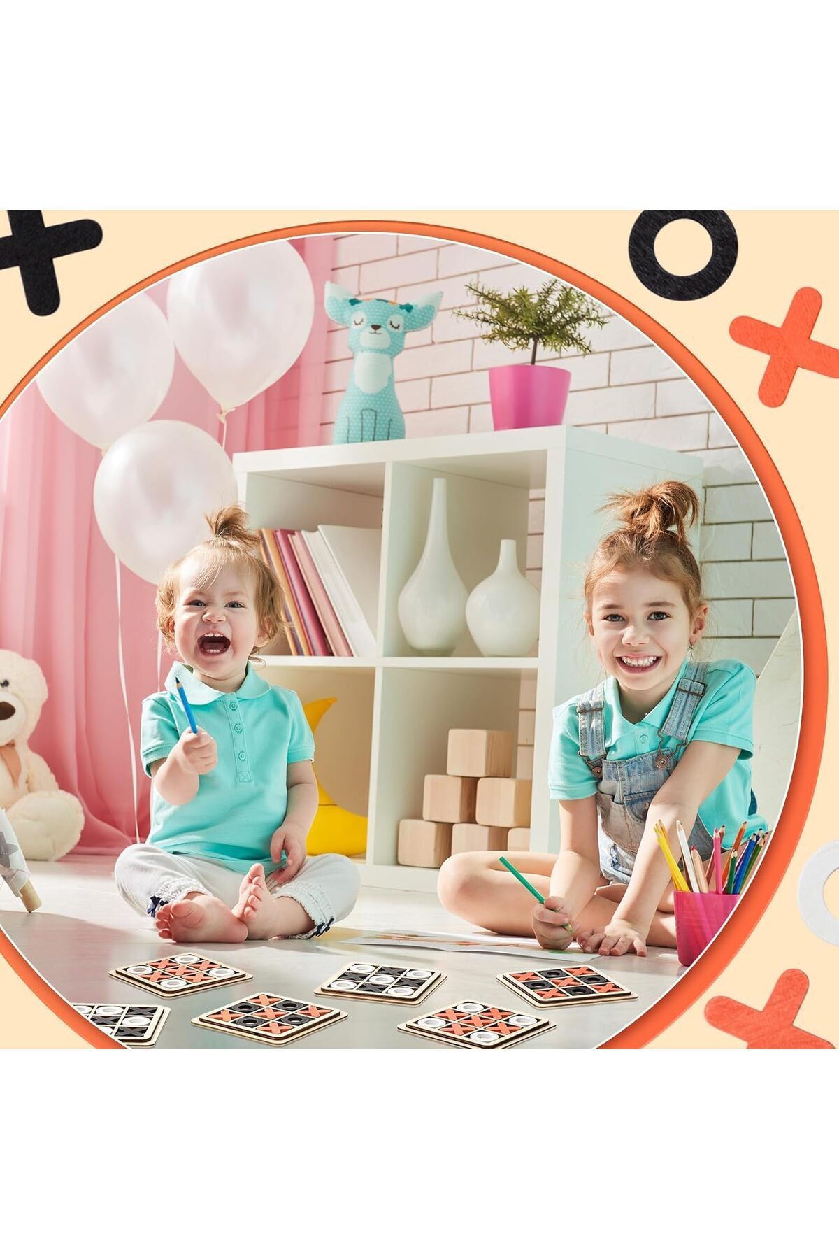 AWH-12 Pcs Wooden Tic Tac Toe Game Set – Classic XO Puzzle & Strategy Board Game for All Ages 5