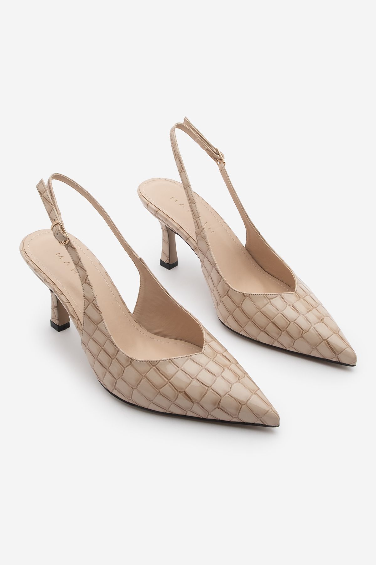 استیلتو زنانه STILETTO به کروکو بینی در پشت کفش های پاشنه عروسی باز باز شد و ANDIS BEJ CROCO Marjin