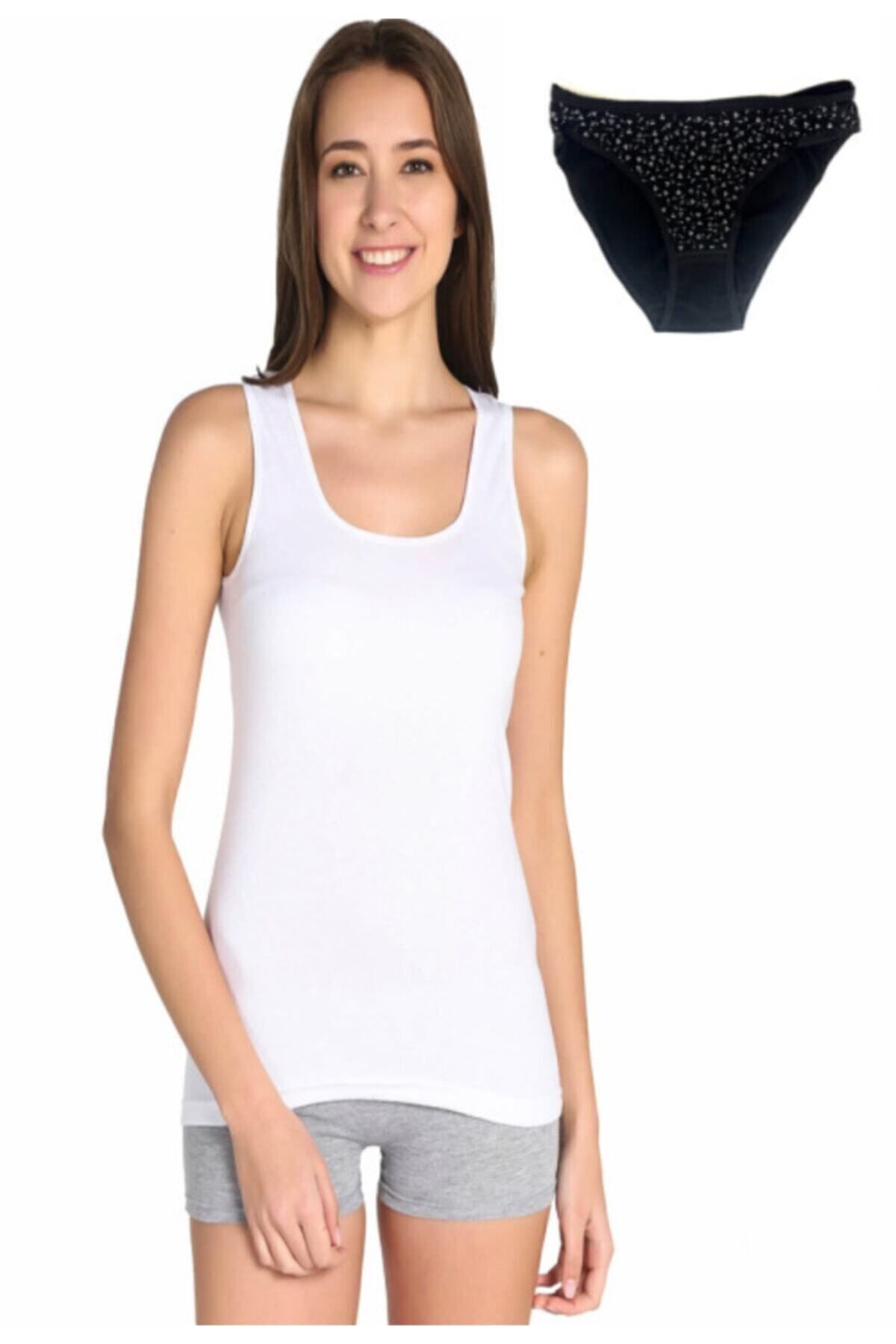 Pardon Kadın Beyaz 3'Lü Paket Atlet & Desenli Bikini