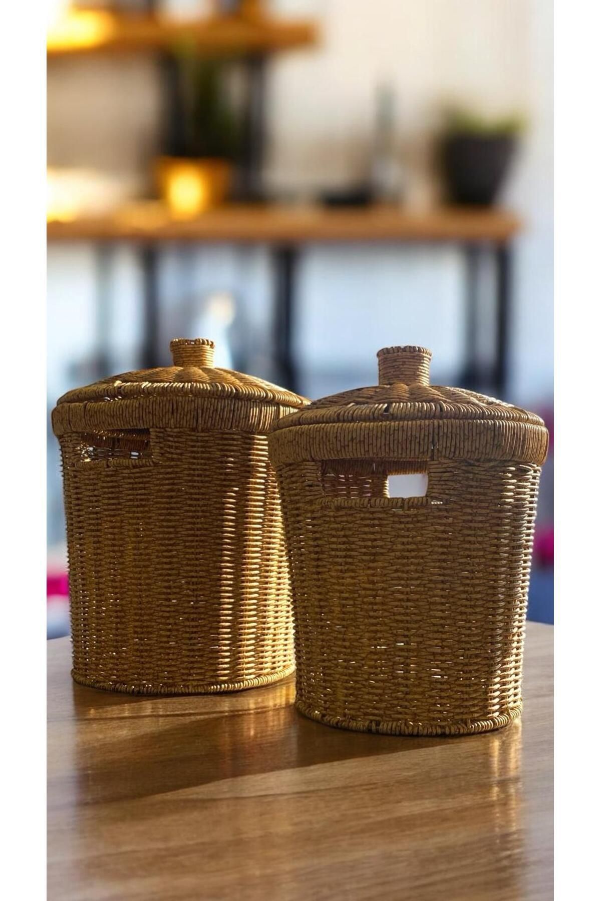 Bayev-2 Size Wicker Wicker Lid Potato and Onion Set Presentation Crisper Weave Laundry and Décor 2