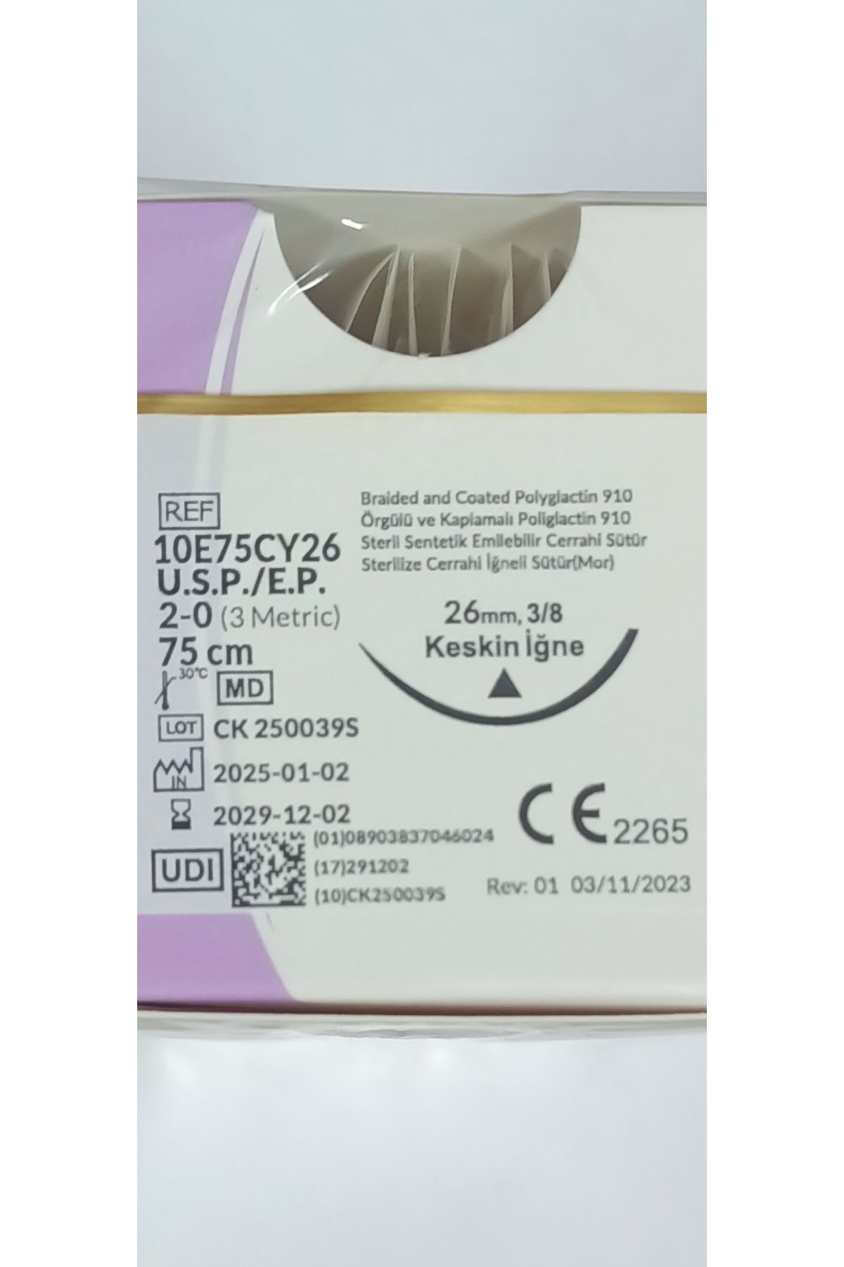 TRUSILK 2.0 (3metrıc) 26mm KESKİN iğne 12 adet (mor) EMİLEBİLİR