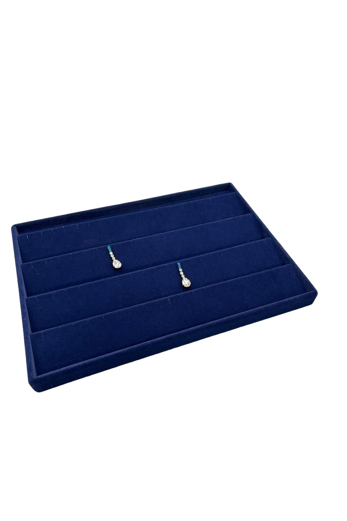 MeGass Dekor Cezayir Model Süet Kumaş Lacivert Renk 34/24 Cm Kademeli Çekmece Içi Küpe Standı