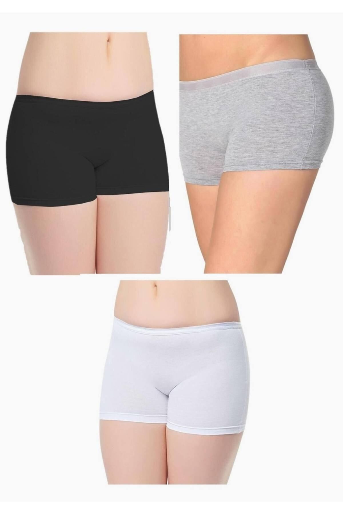 Pardon Kadın 3Lü Paket Penye Kumaş Likralı Pantolon Boxer Külot Yeni Sezon
