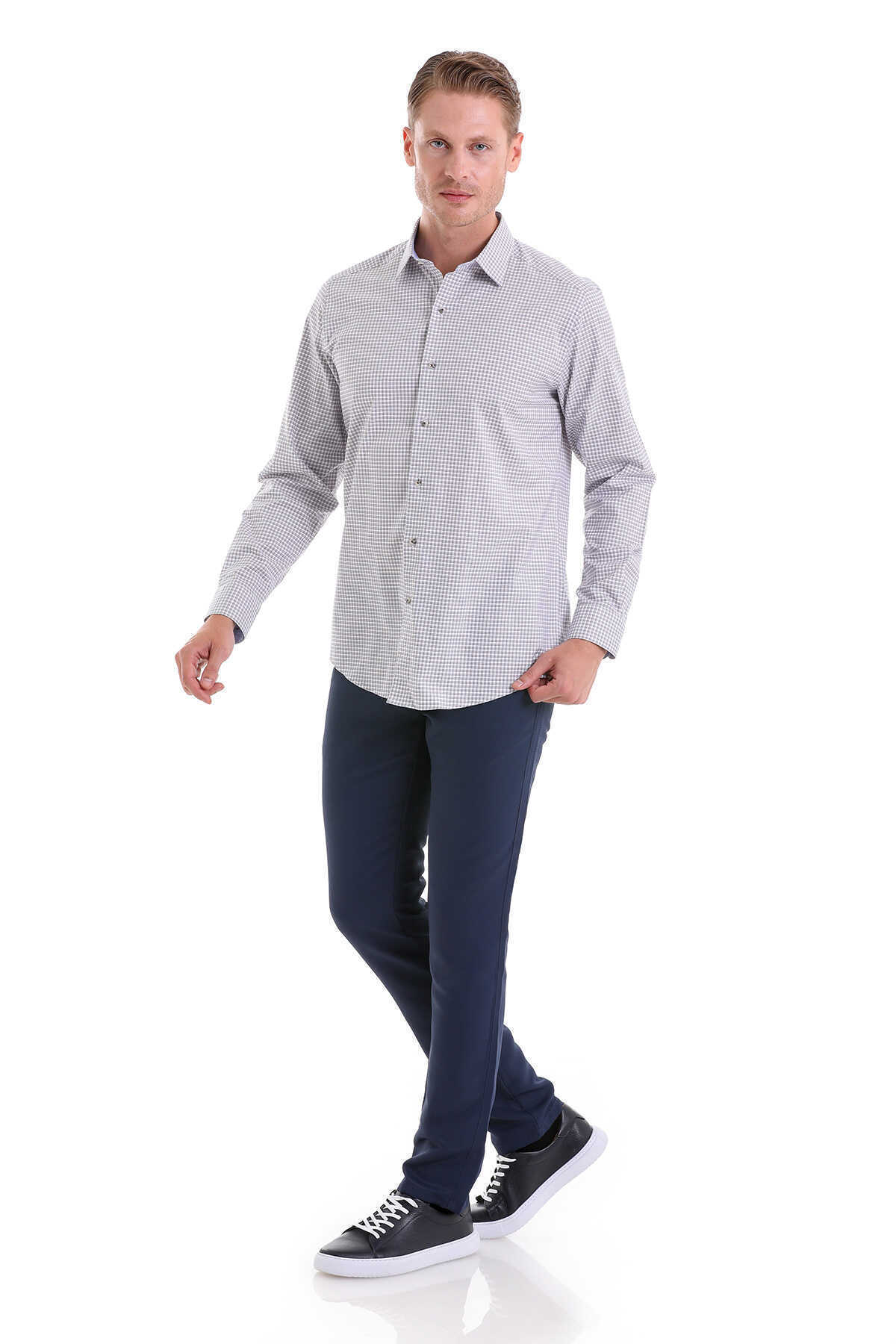 Hatemoğlu-Regular Fit Checked 100% Cotton Slim Collar Long Sleeve Classic Shirt 2