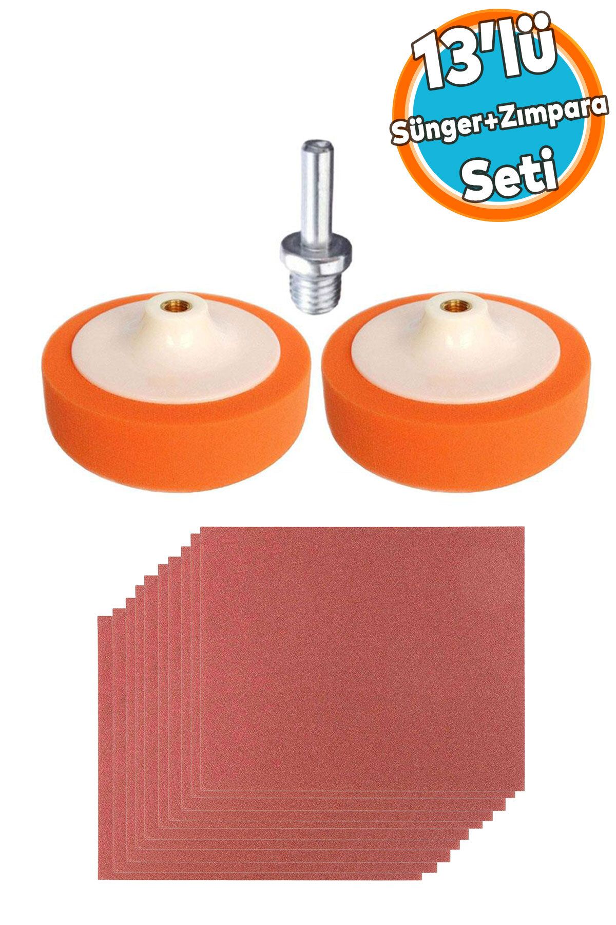 NZB Araba Pasta Cila Polisaj Süngeri Seti Kırmızı Kaliteli Su Zımparası Kağıt 150 mm 13 Parça Set