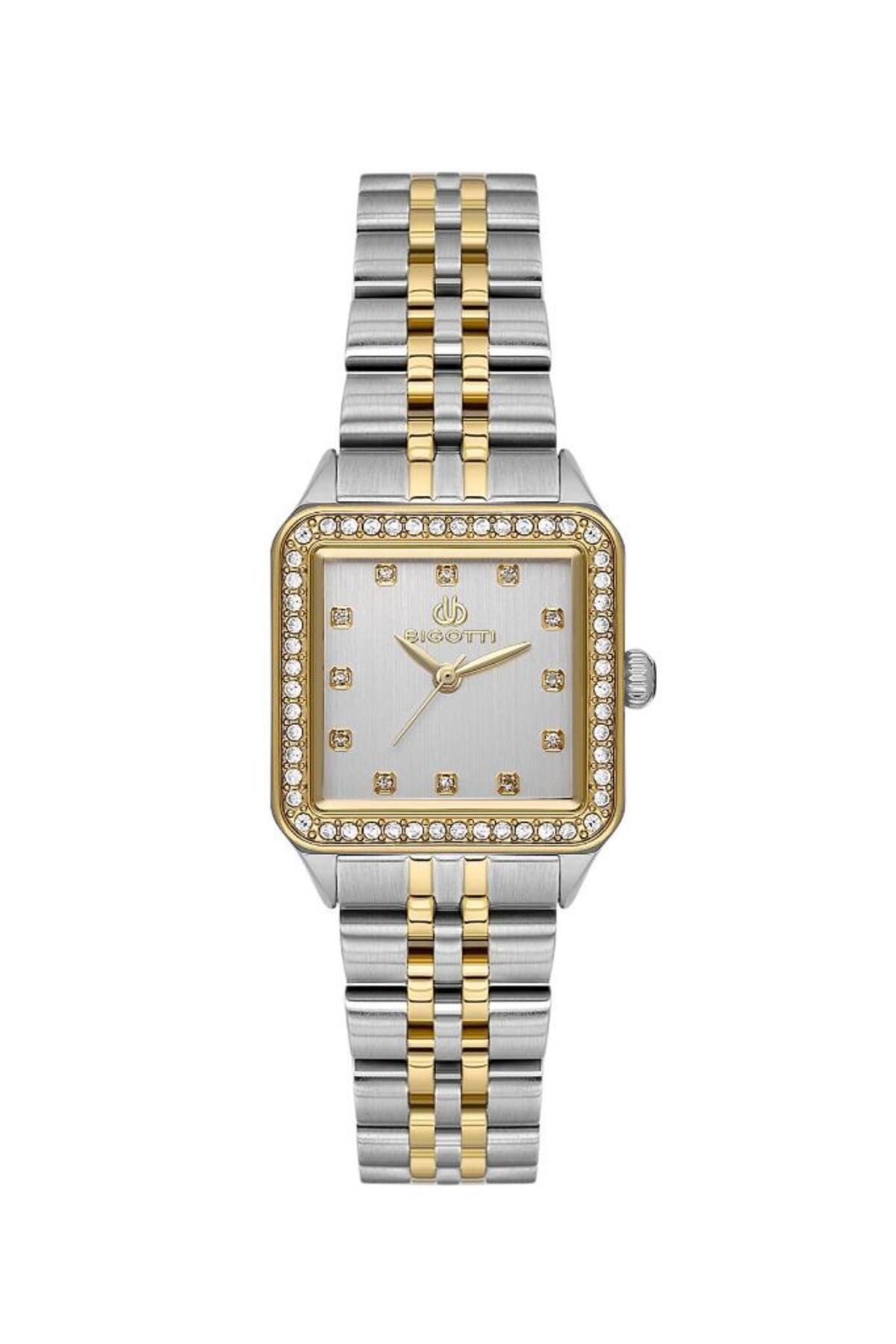 Bigotti-Bg.1.10599-4 Square Dial Stone Design 3 Atm Waterproof Metallic-Gold Color Women's Wristwatch 1