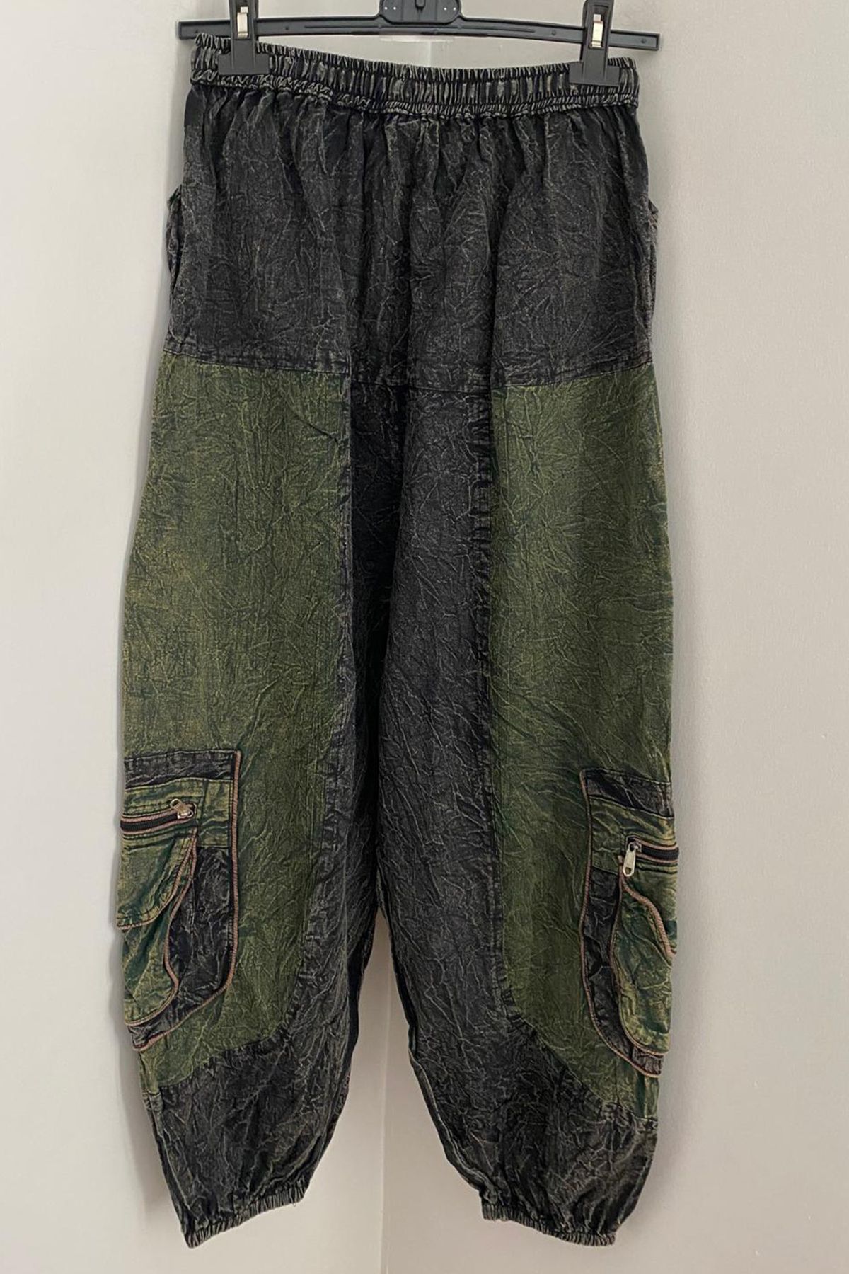 AYASOFYA OTANTIK-Unisex Nepalese Khaki Ethnic Waist and Legs Elastic Bag Pocket Cotton Loose Bohemian Baggy Trousers 2