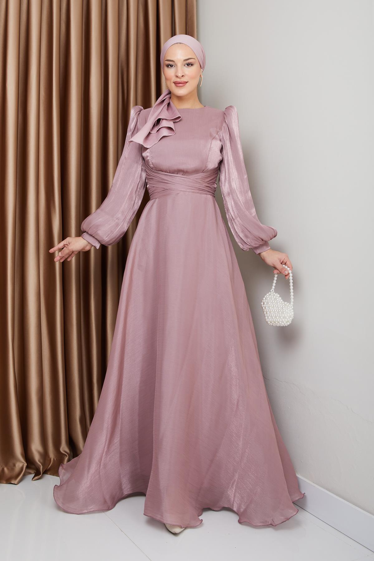 Olcay Suknia wieczorowa Yoryo Silk Hijab z krzyżowym paskiem - GÜL 1238