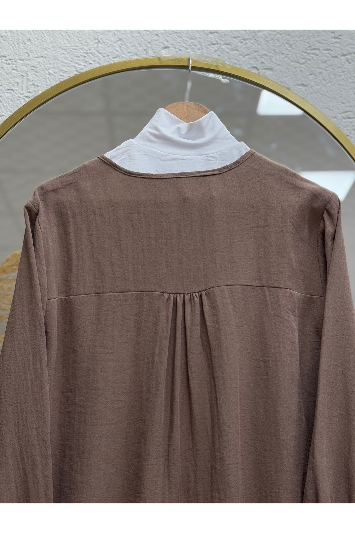 Ebrar Store-Nuran Brit Blouse with Buttons-Bn4232 Milky Coffee 3