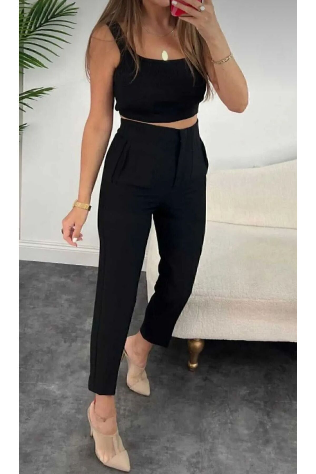 QueenPant-Women's Black High Waist Pencil Full Mold Fabric Zr Pants 6