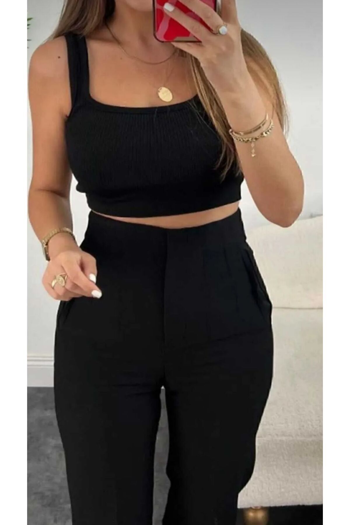 QueenPant-Women's Black High Waist Pencil Full Mold Fabric Zr Pants 4