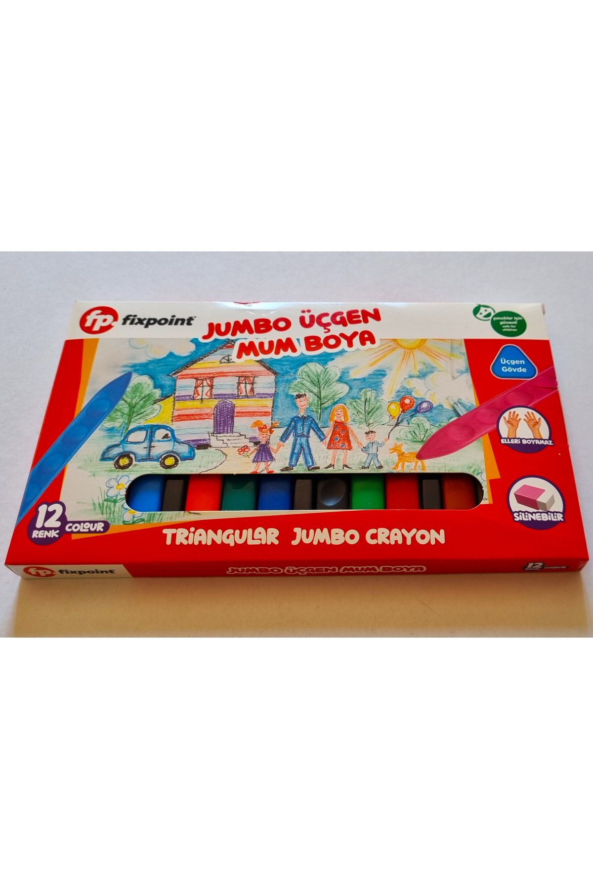 Modellino-Pack of 12 Hands-Free Jumbo Triangle Crayon Fixpoint Erasable Triangular Jumbo Crayon 8