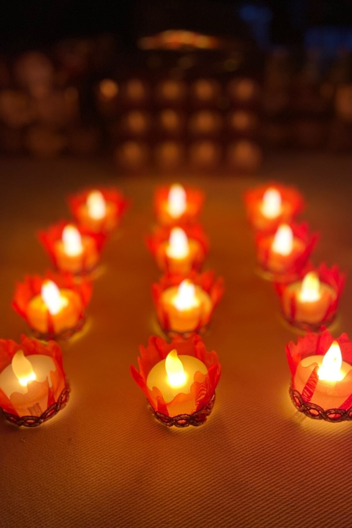 Butik Center Kırmızı Ledli Kına El Mumu, Sünnet, Led Işıklı, Tealight Mum Pilli 12 Adet, Düğün, Nedime, Bride,