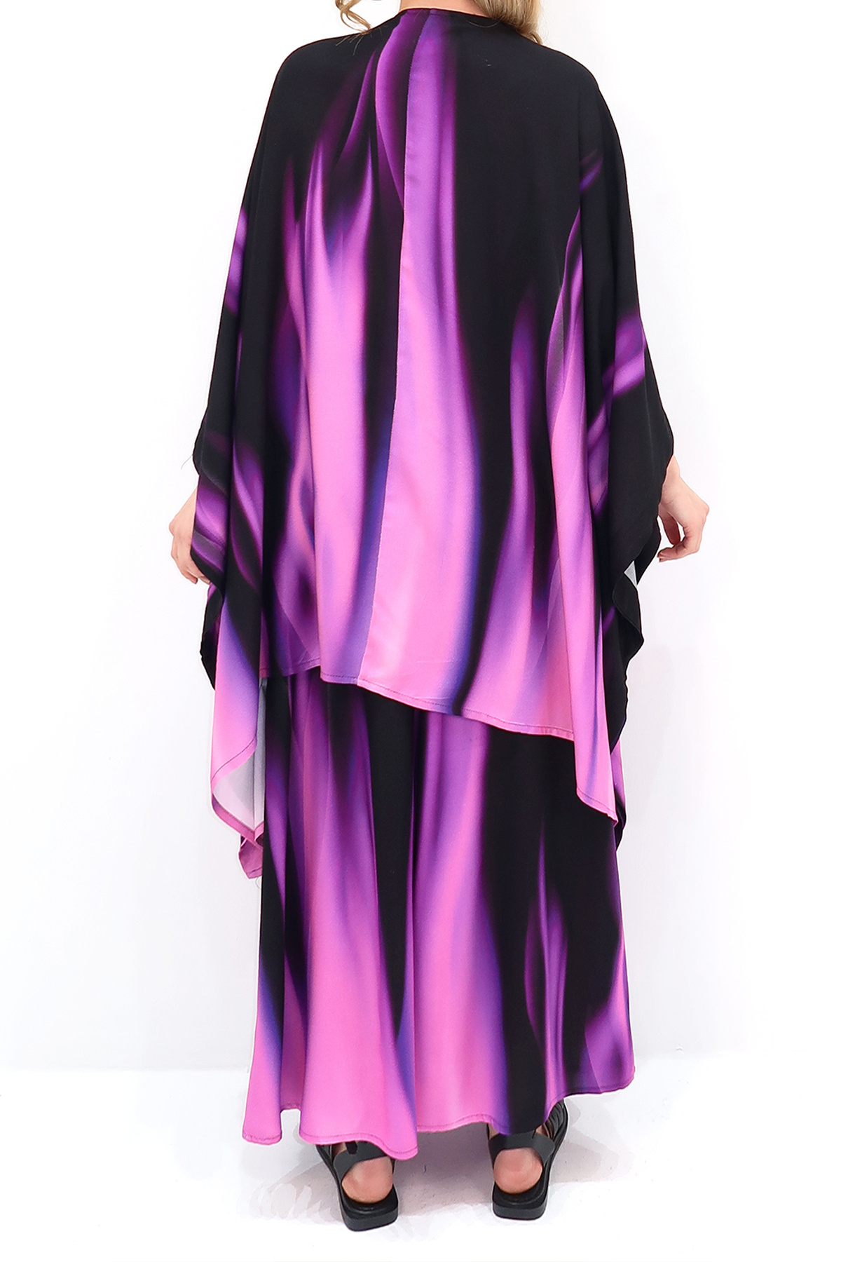 VAGGON-Blue Oversize Kimono and Skirted Pants Set Prmx13638 3