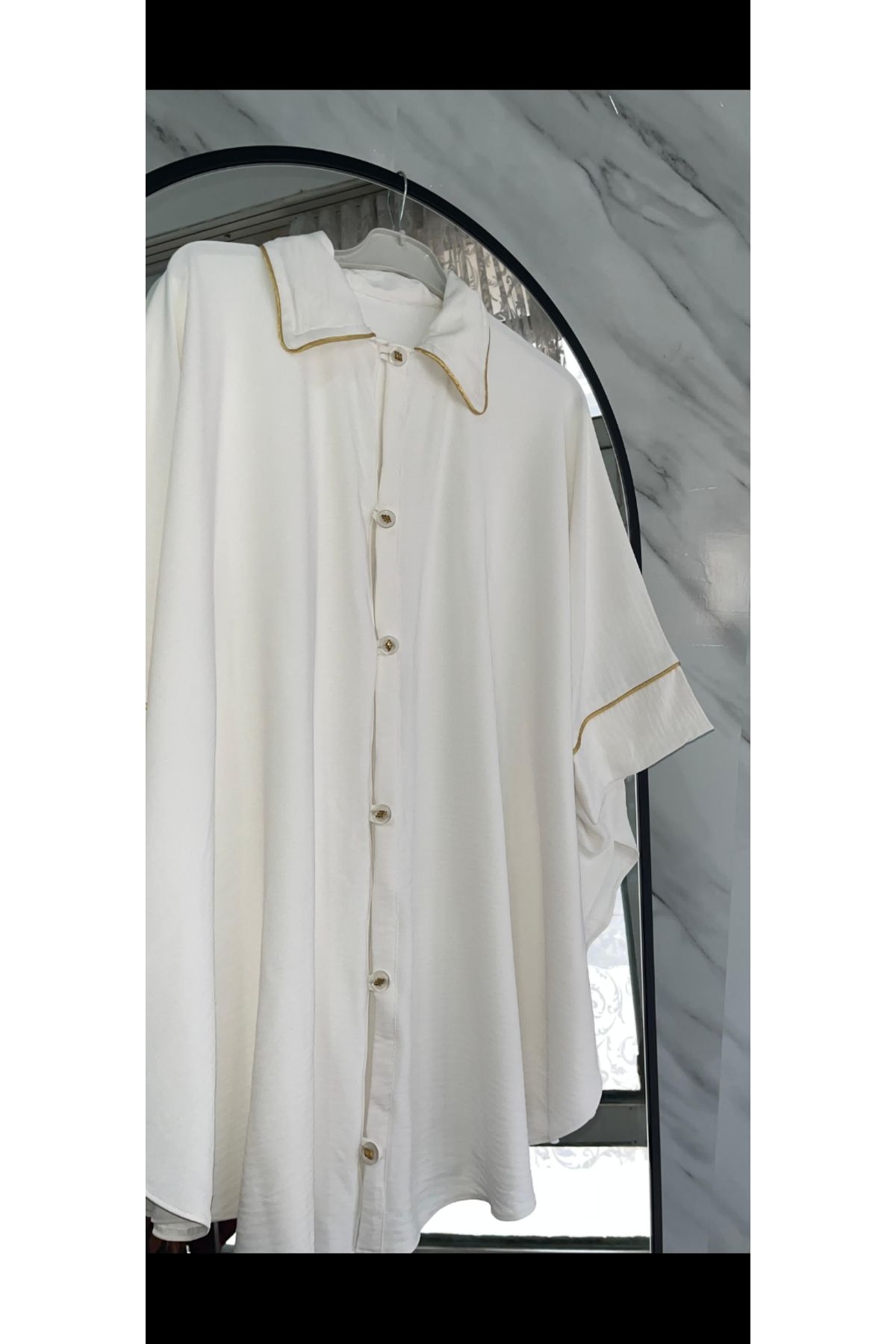 DİLEKBUTİK-Summer Draped Poncho with White Piping 2