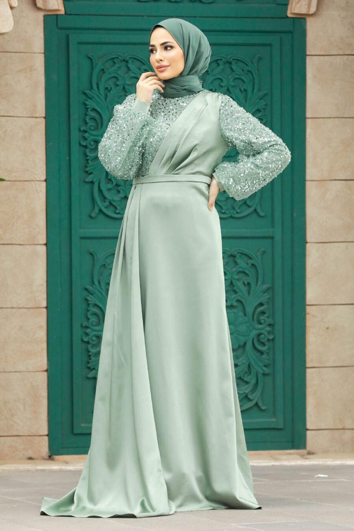 Neva Style-Sequin Embroidered Çağla Yeşilitesettür Evening Dress 2311Cy 3