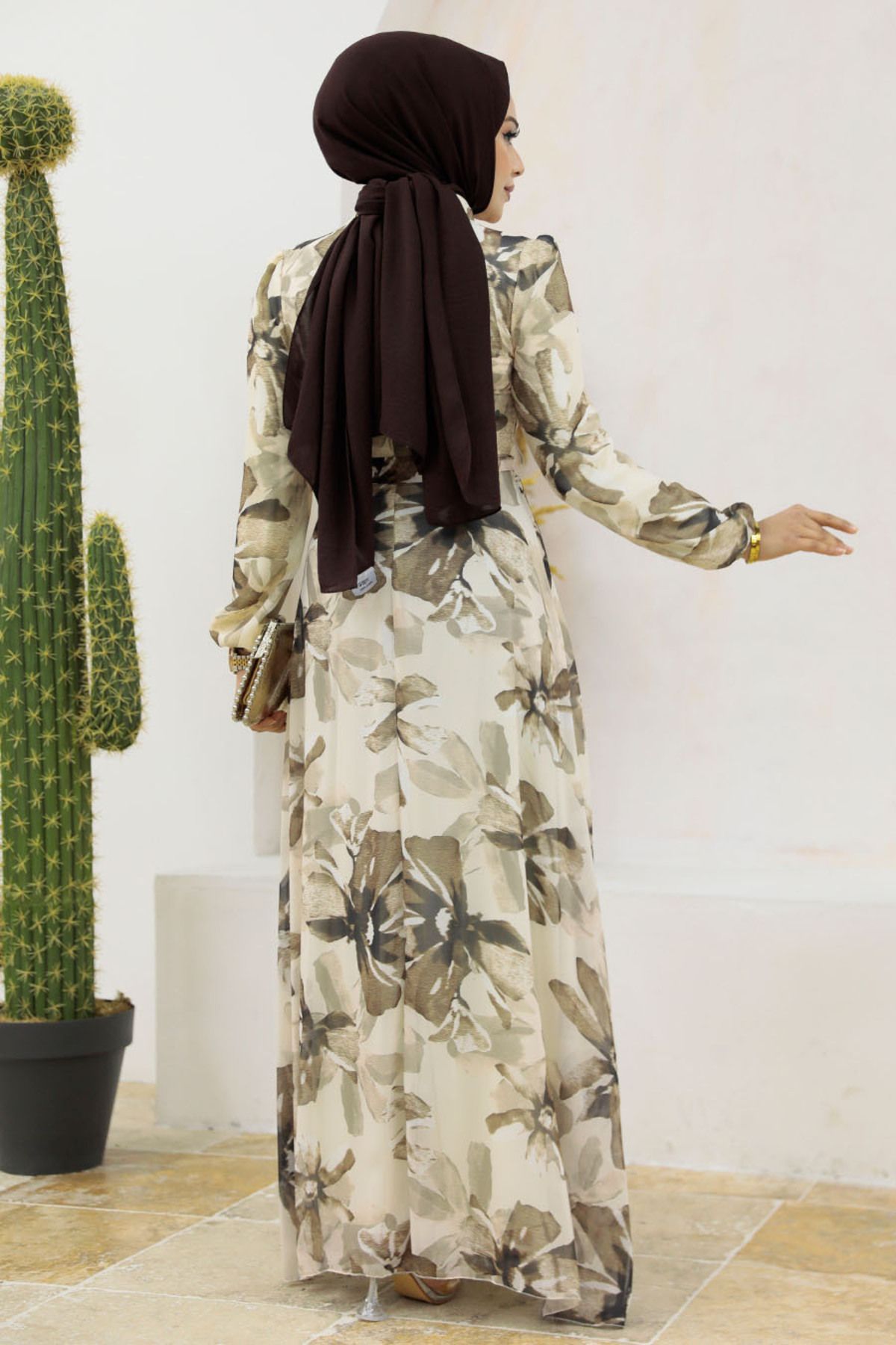 Neva Style-Rochie hijab din nurcă cu modele florale 279322 v 4