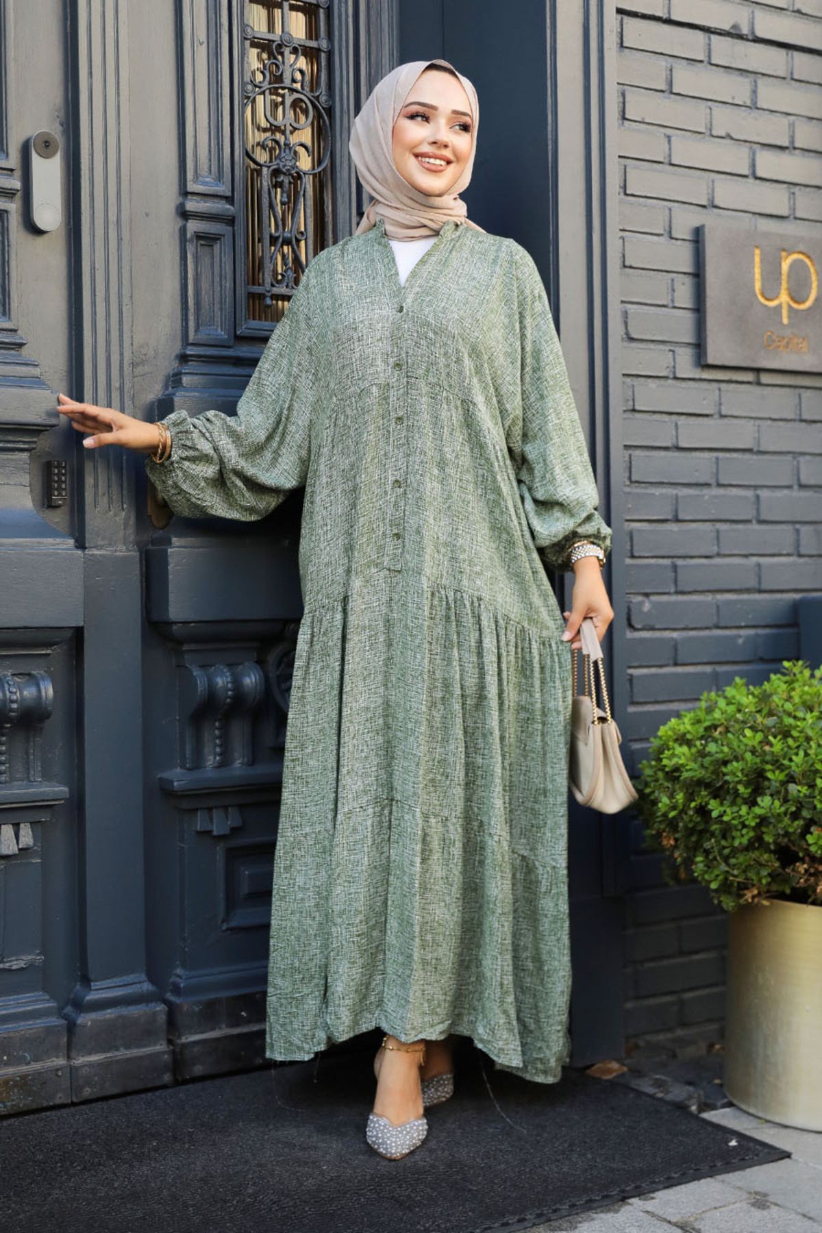 Neva Style-Rochie Hijab Kaki - Nasturi, Model Nr: 23452HK 1