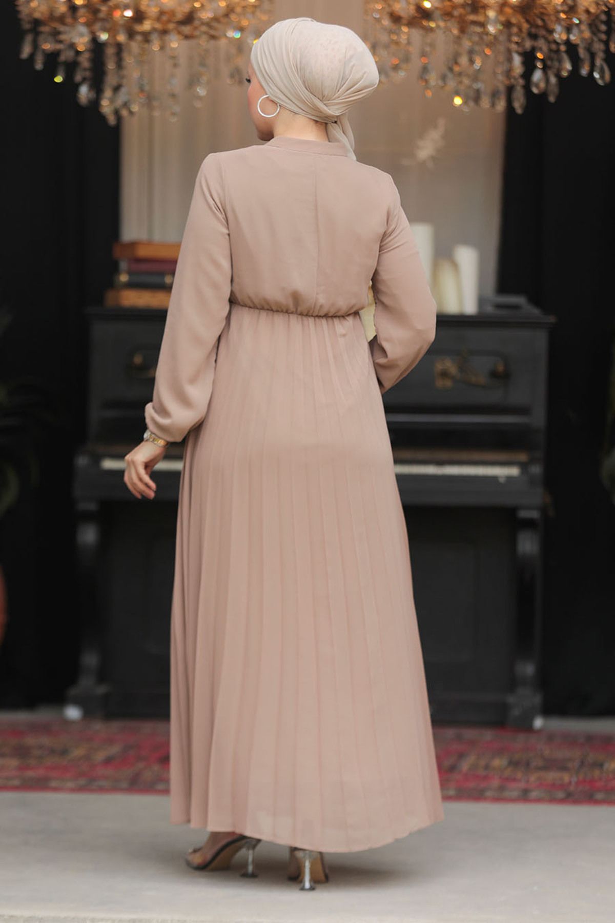 Neva Style-Neck Tied Mink Hijab Dress 50351V 3