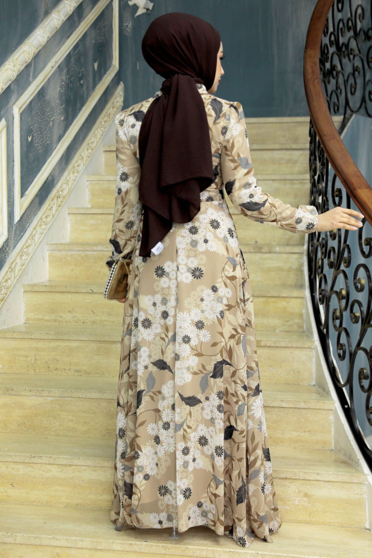Neva Style-فستان حجاب بسكويت منقوش بالزهور 27950bs 4